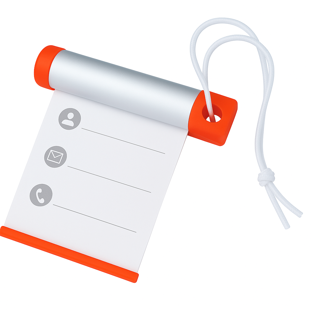 V563-66_787-202506161111-00 Funky Luggage Cylinder Tag Rollout Label for Address Details - Silver/Orange - Image 1