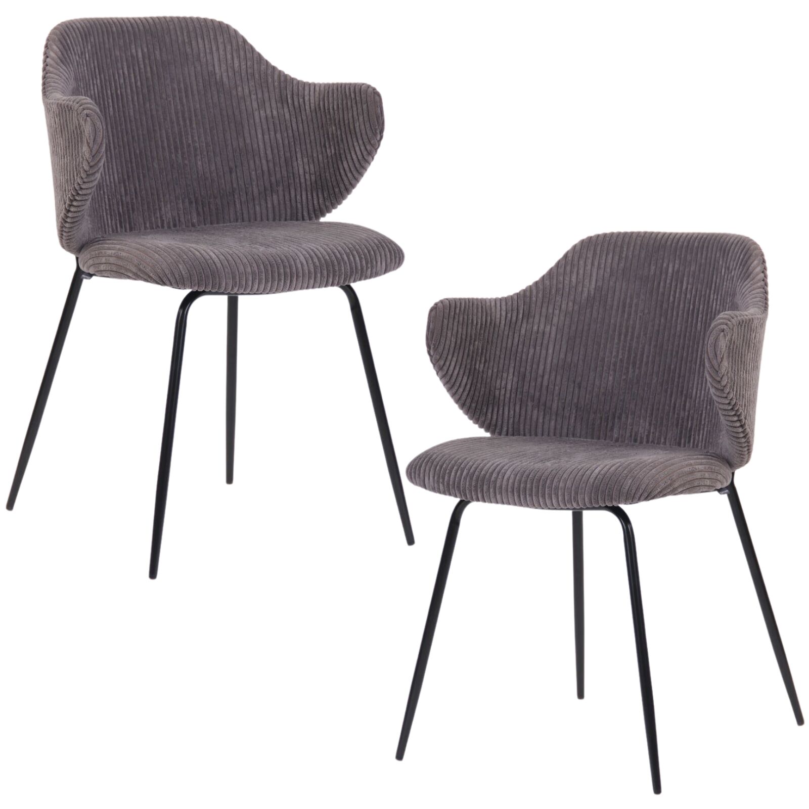 V563-68406-202503051445-00 Set of 2 Dining Chairs with Corduroy Cord Fabric in Dark Grey Lincoln - Image 1