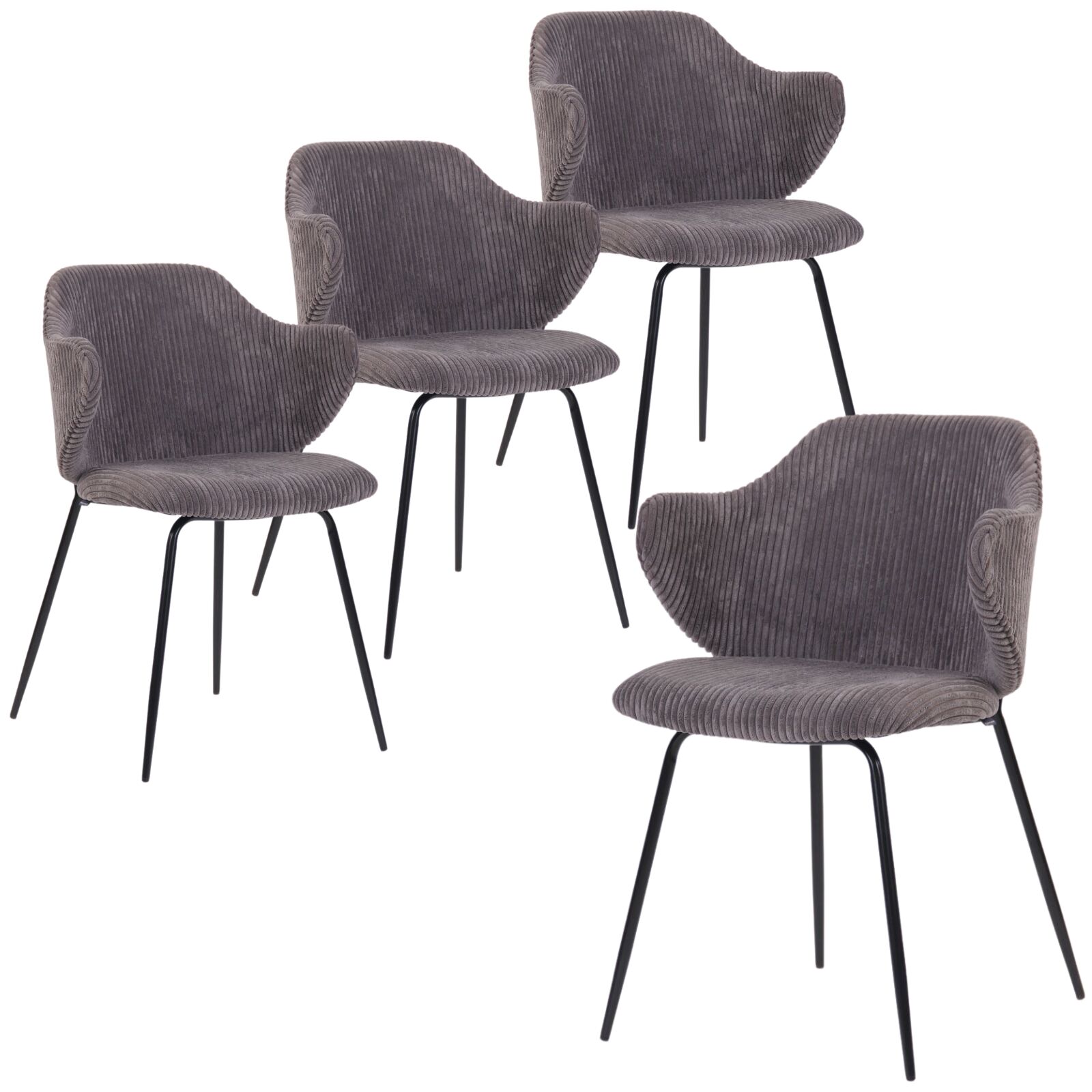 V563-68406_2X-202503110915-00 Set of 4 Dining Chairs with Corduroy Cord Fabric in Dark Grey Lincoln - Image 1
