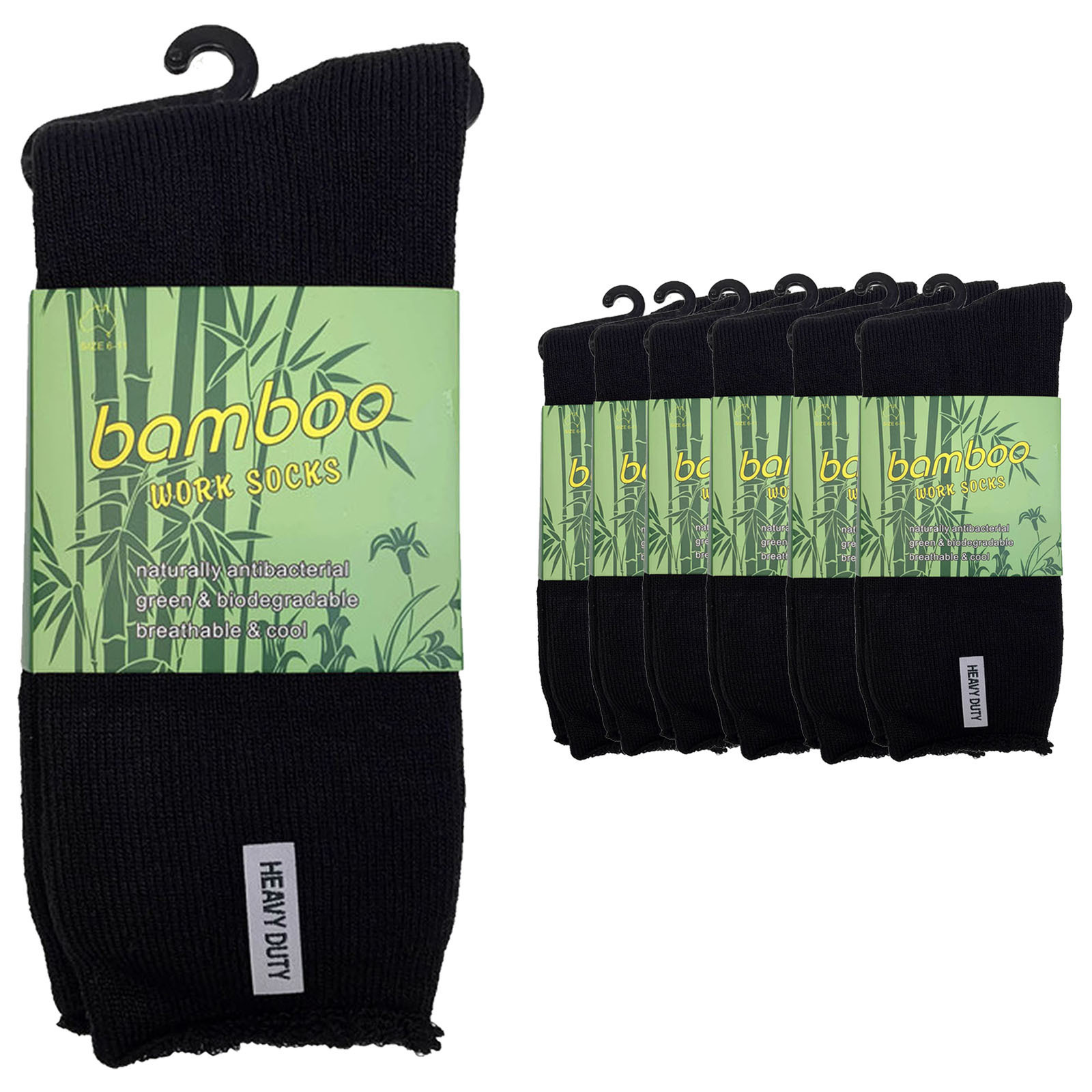 V563-6BSOX-BLK-SIZE6-11-202503030915-00 6 Pairs PREMIUM BAMBOO SOCKS Mens Heavy Duty Thick Work Socks Cushion BULK - Black - 6-11 - Image 1