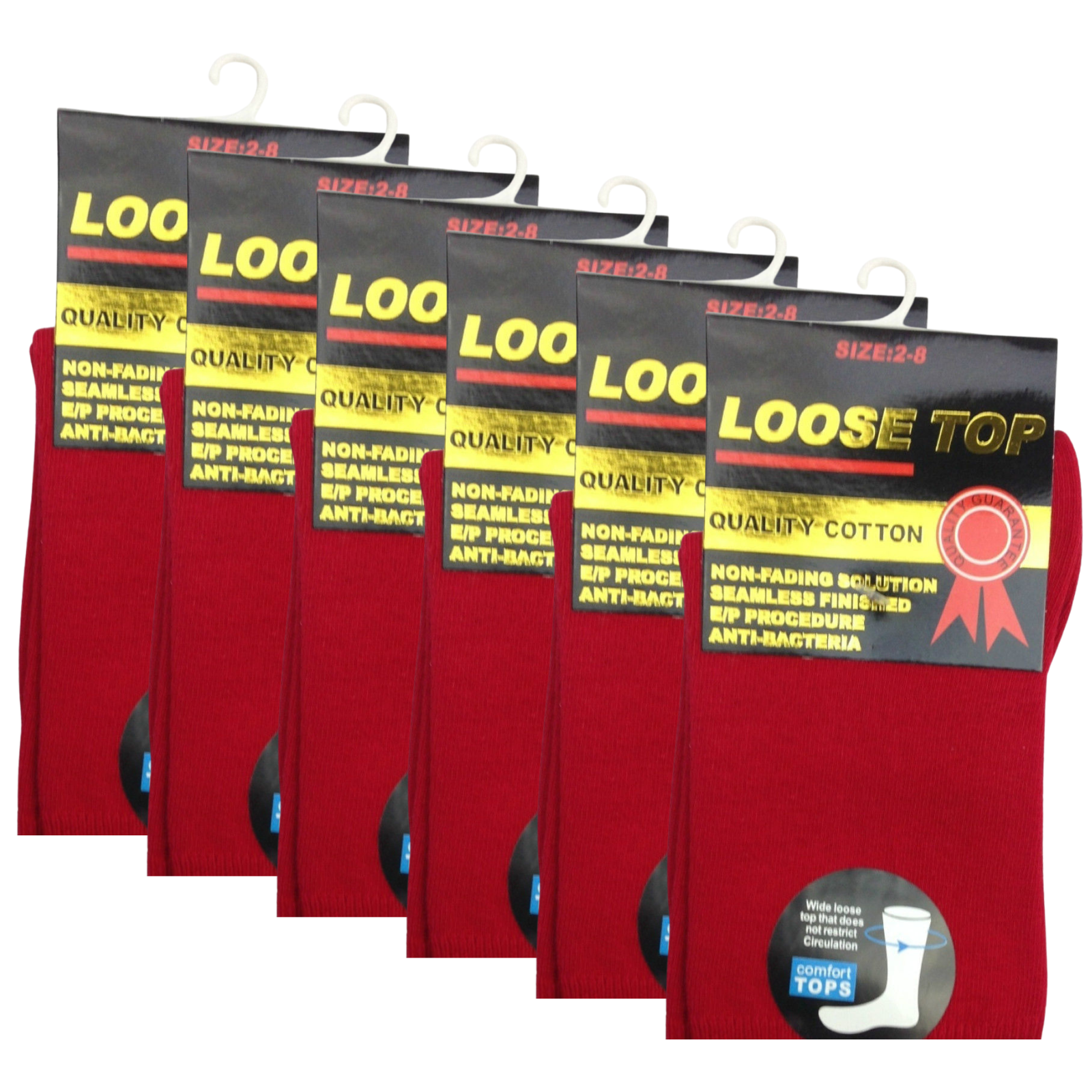 V563-6COTTONLTSOX-RED2-8-202503051835-00 6x Pair COTTON Rich LOOSE TOP SOCKS Dress Medical Circulation Diabetic Comfort - - - Image 1