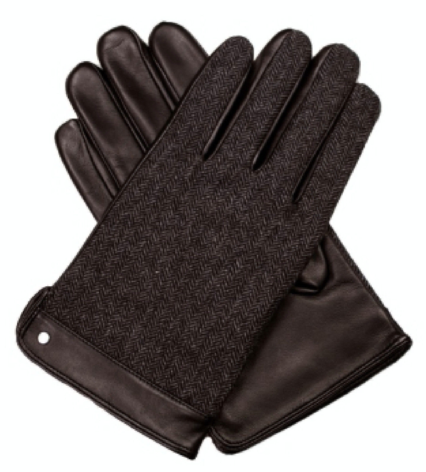 V563-75-0013-BRWN-S-174537-00 Dents Leather Wool Gloves Fleece Lined Warm Mens Winter Herringbone - Brown - Brown - Small - Image 1