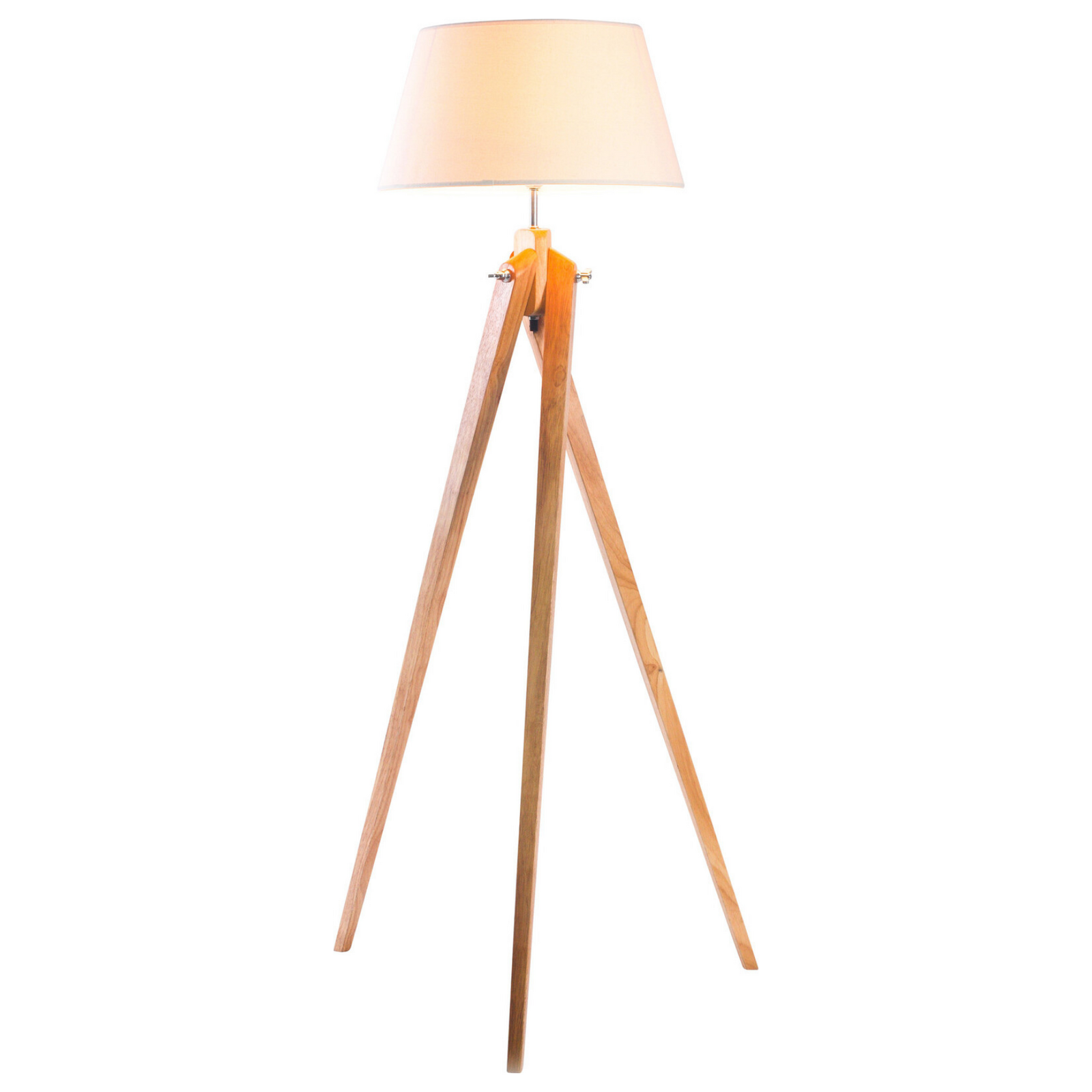 V563-75037-150374-00 Large Tripod Floor Lamp Linen Shade Modern Bamboo Wooden Retro Twist Light - Image 1