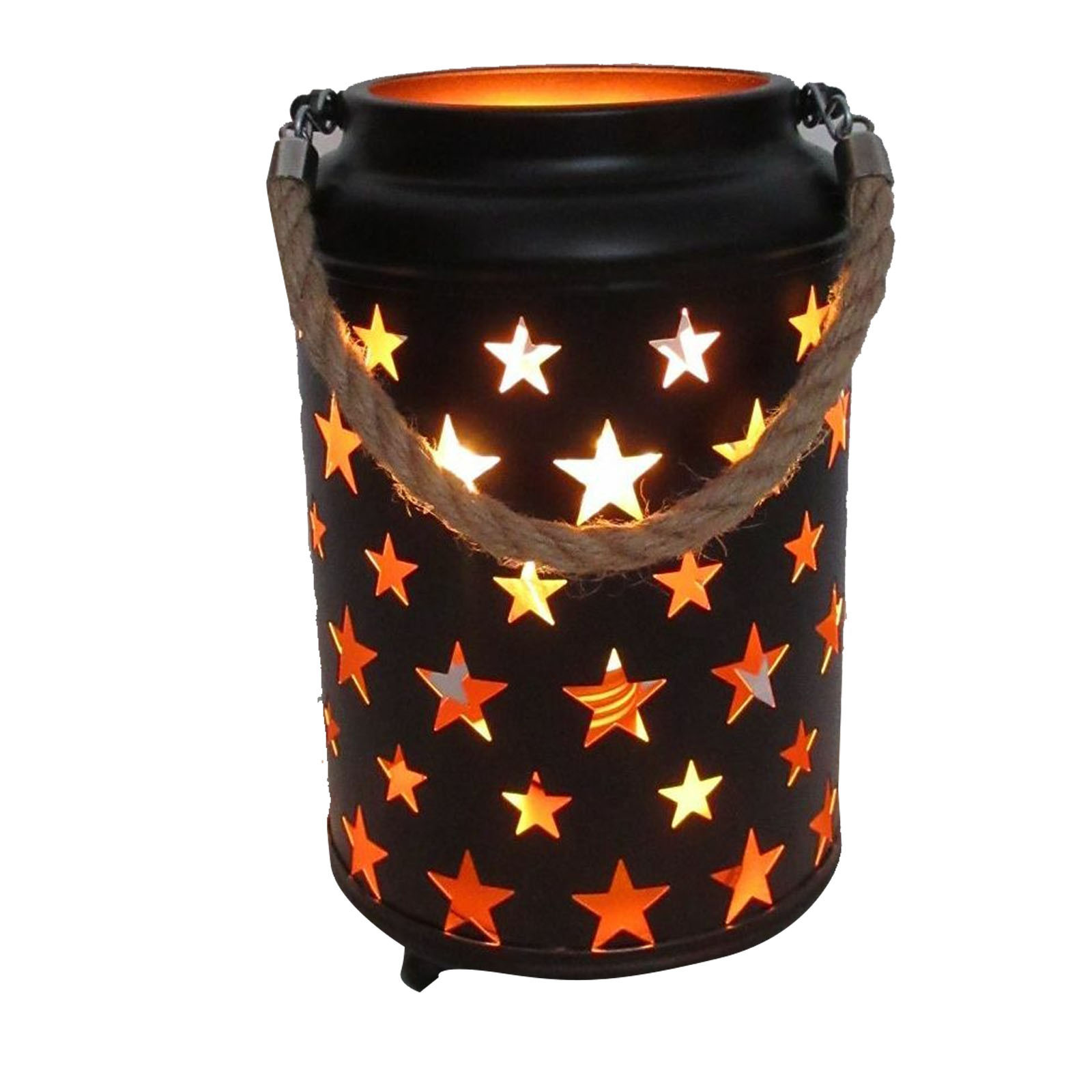 V563-75152-174024-00 20cm Starry LED Lantern Light with Rope Handle Star Bedside Table Desk Lamp - Image 1