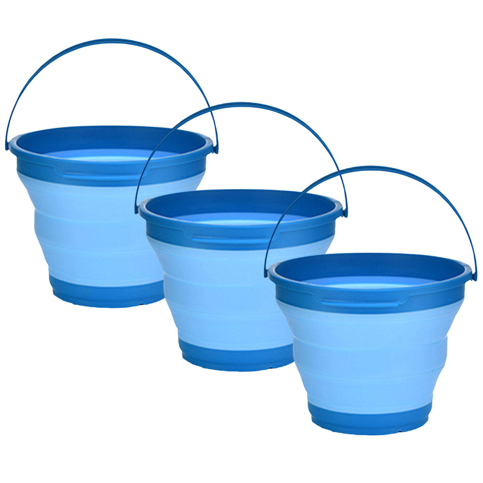V563-75192-BLUE-3X-202503051516-00 3x 7L Foldable Collapsible Silicone Bucket for Home/Hiking/Camping/Fishing -Blue - Image 1