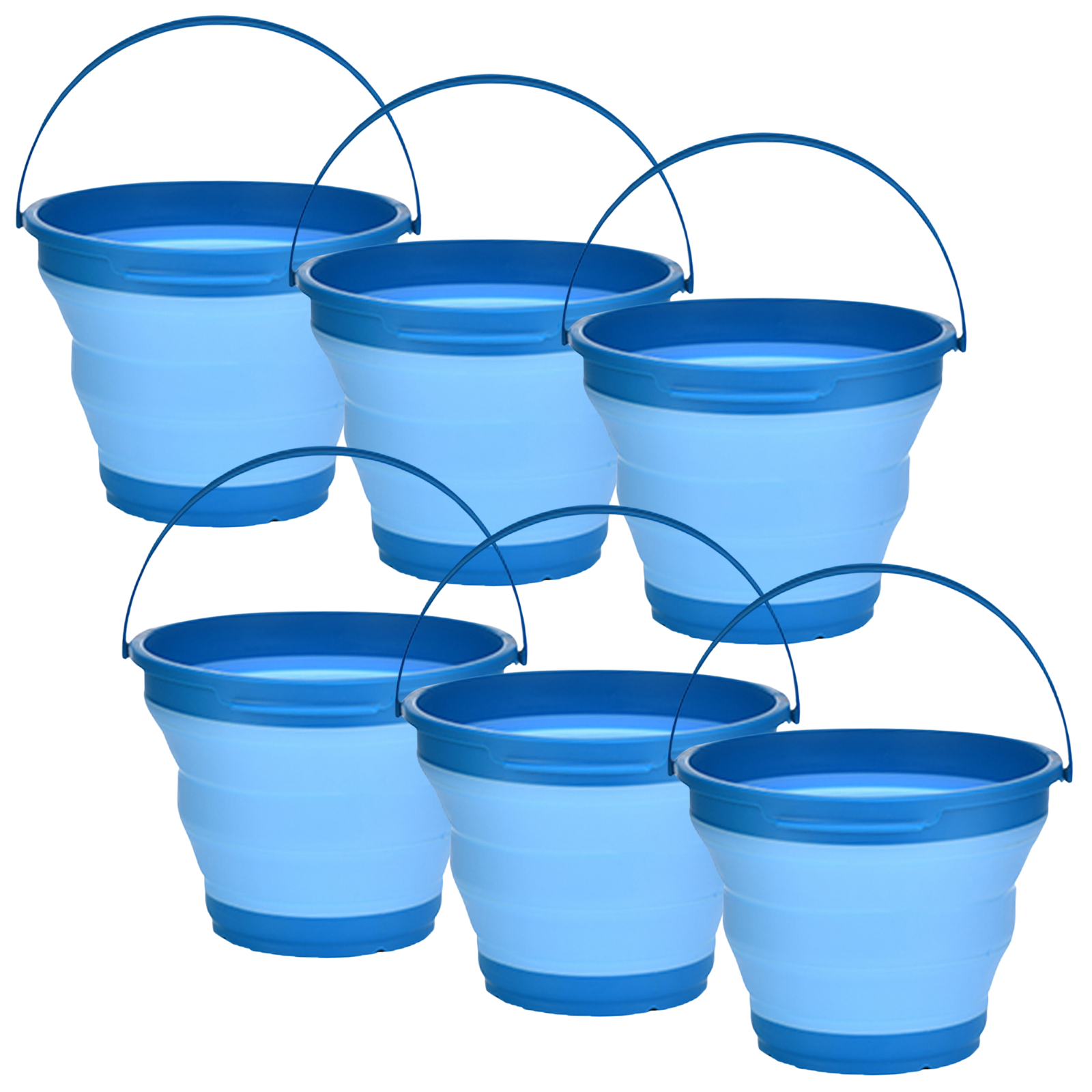V563-75192-BLUE-6X-204940-00 6x 7L Foldable Collapsible Silicone Bucket for Home/Hiking/Camping/Fishing -Blue - Image 1