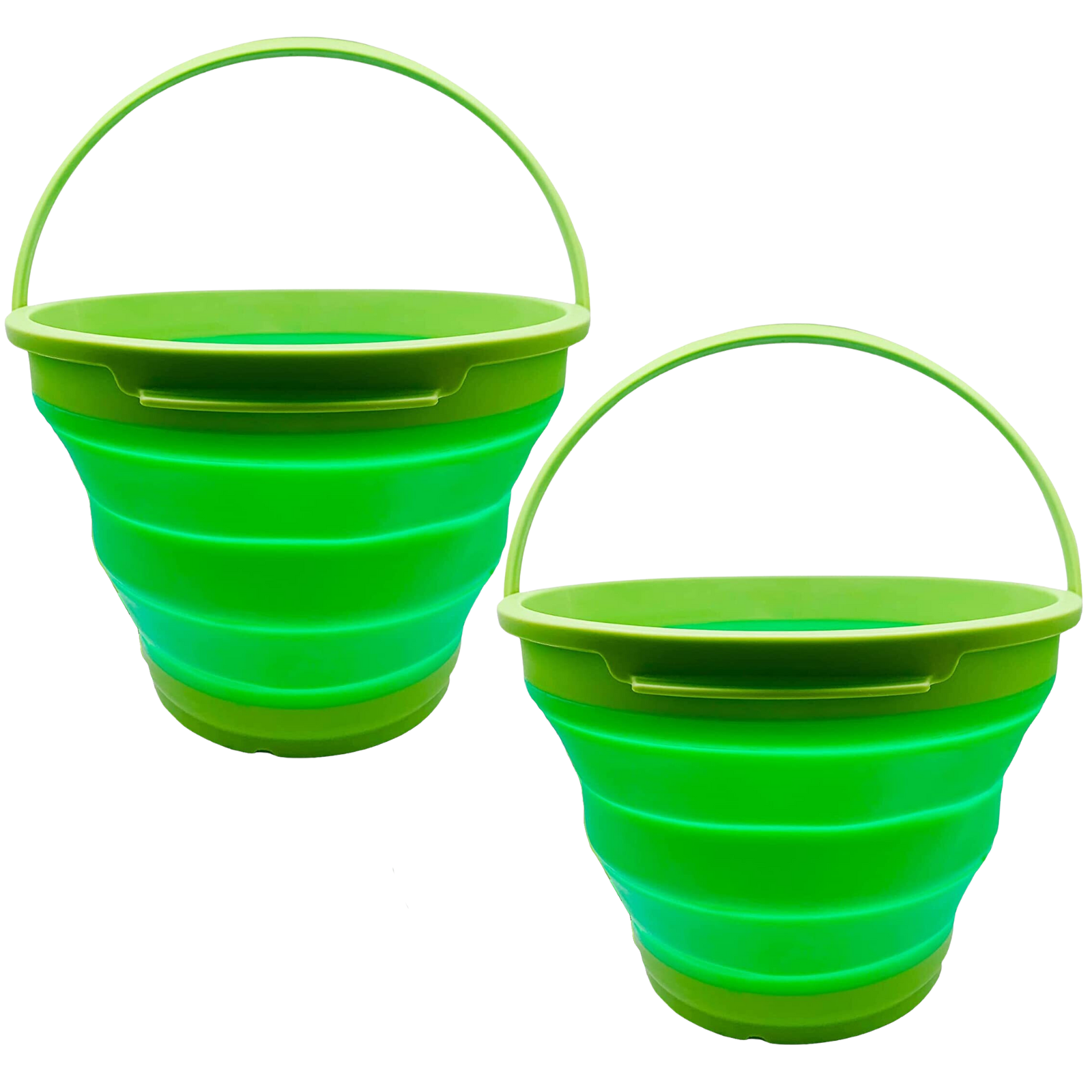 V563-75192-GREEN-2X-173933-00 2x 7L Foldable Collapsible Silicone Bucket for Hiking/Camping/Fishing - Green - Image 1