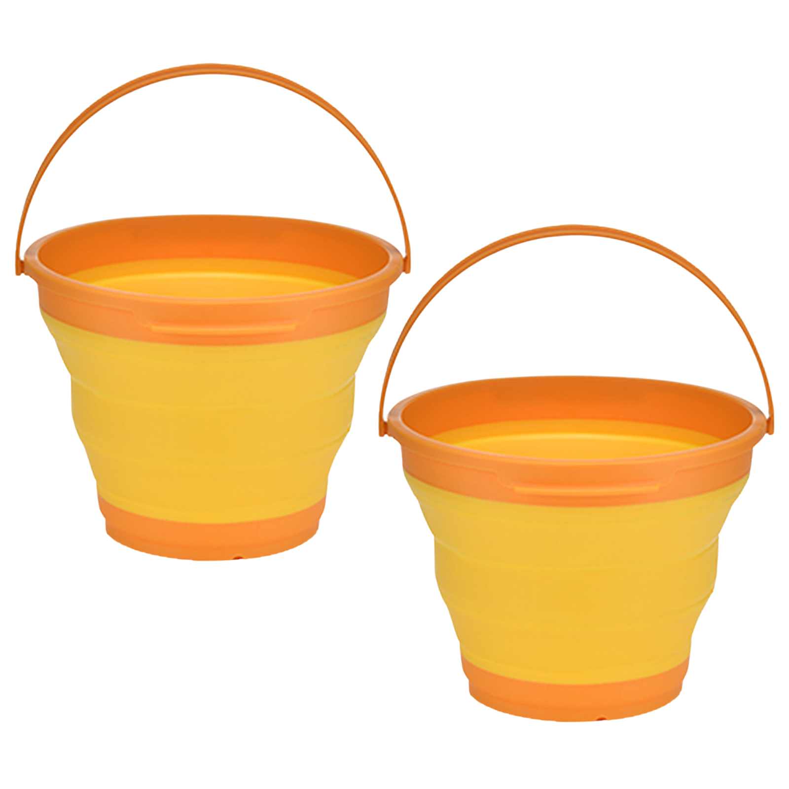 V563-75192-ORANGE-2X-173935-00 2x 7L Foldable Collapsible Silicone Bucket for Hiking/Camping/Fishing - Orange - Image 1