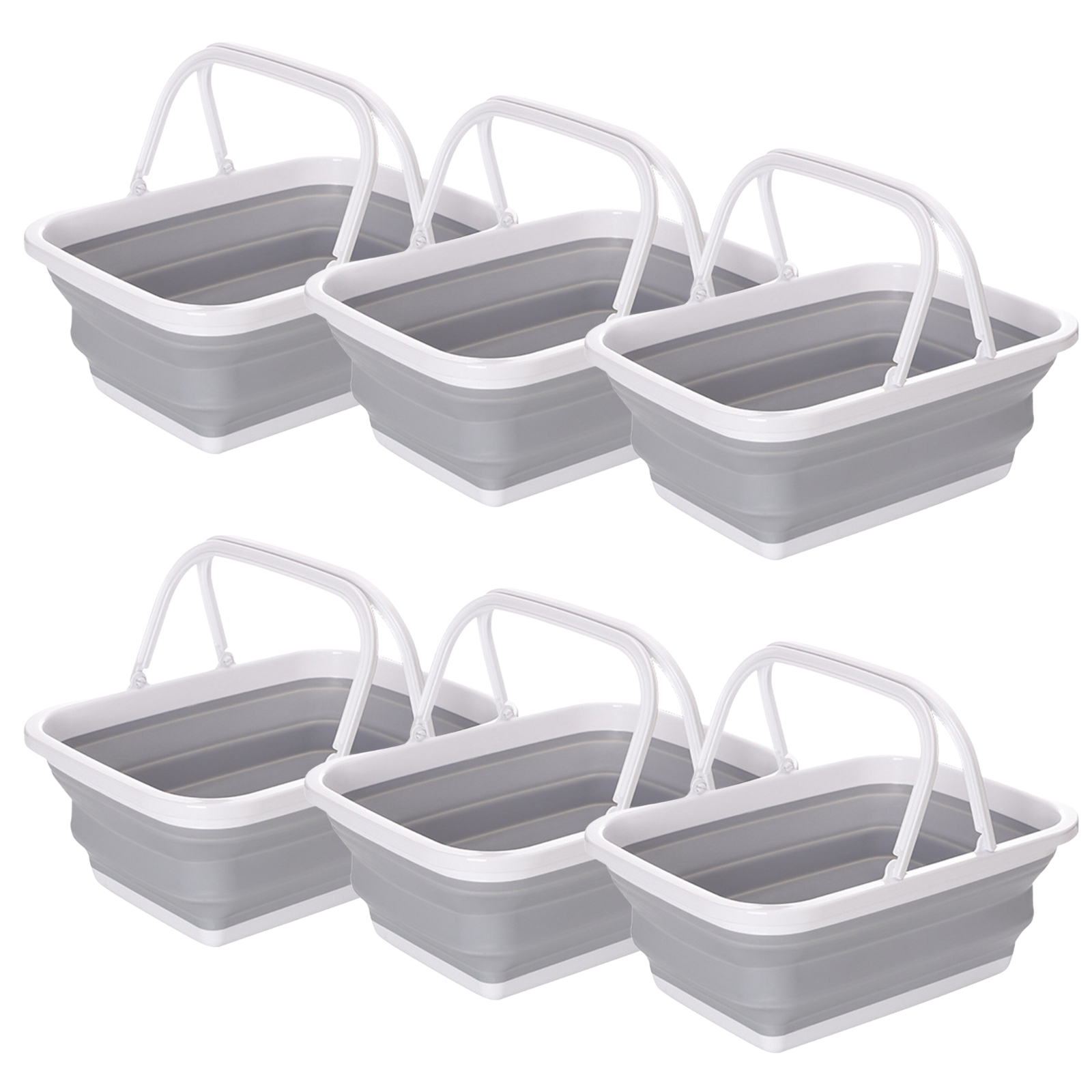 V563-75198-6X-226097-00 6x 9L Collapsible Laundry Folding Basket Wash Clothes w Handles Bin - Grey/White - Image 1