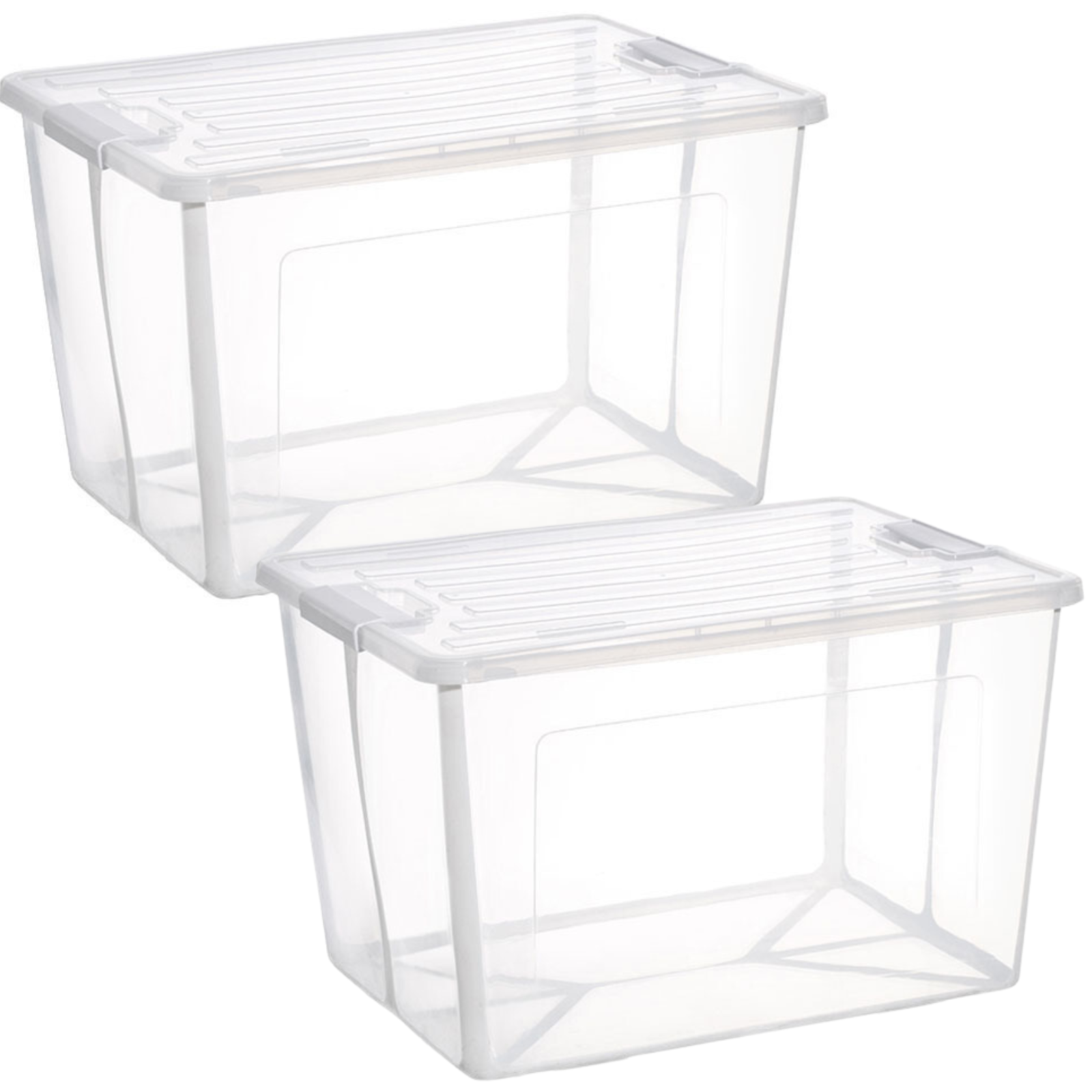 V563-75200-2X-226096-00 2x 57 Litre Modular Clear Foldable Storage Box with Lid Plastic Tub Collapsible - Image 1
