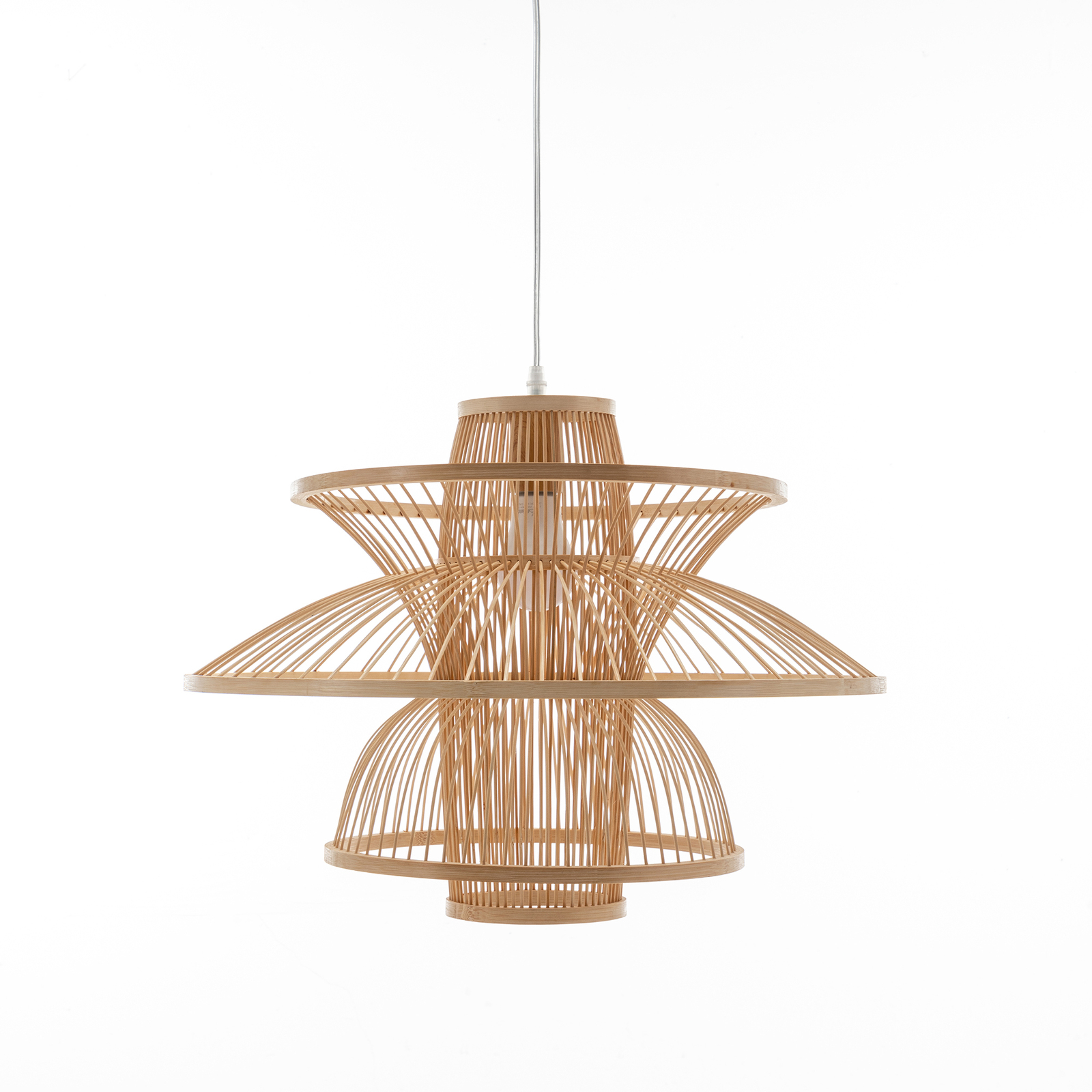 V563-75233-215818-00 Aurora Natural Hand-Woven Bamboo 3-Layer Pendant Lamp Light - Image 1