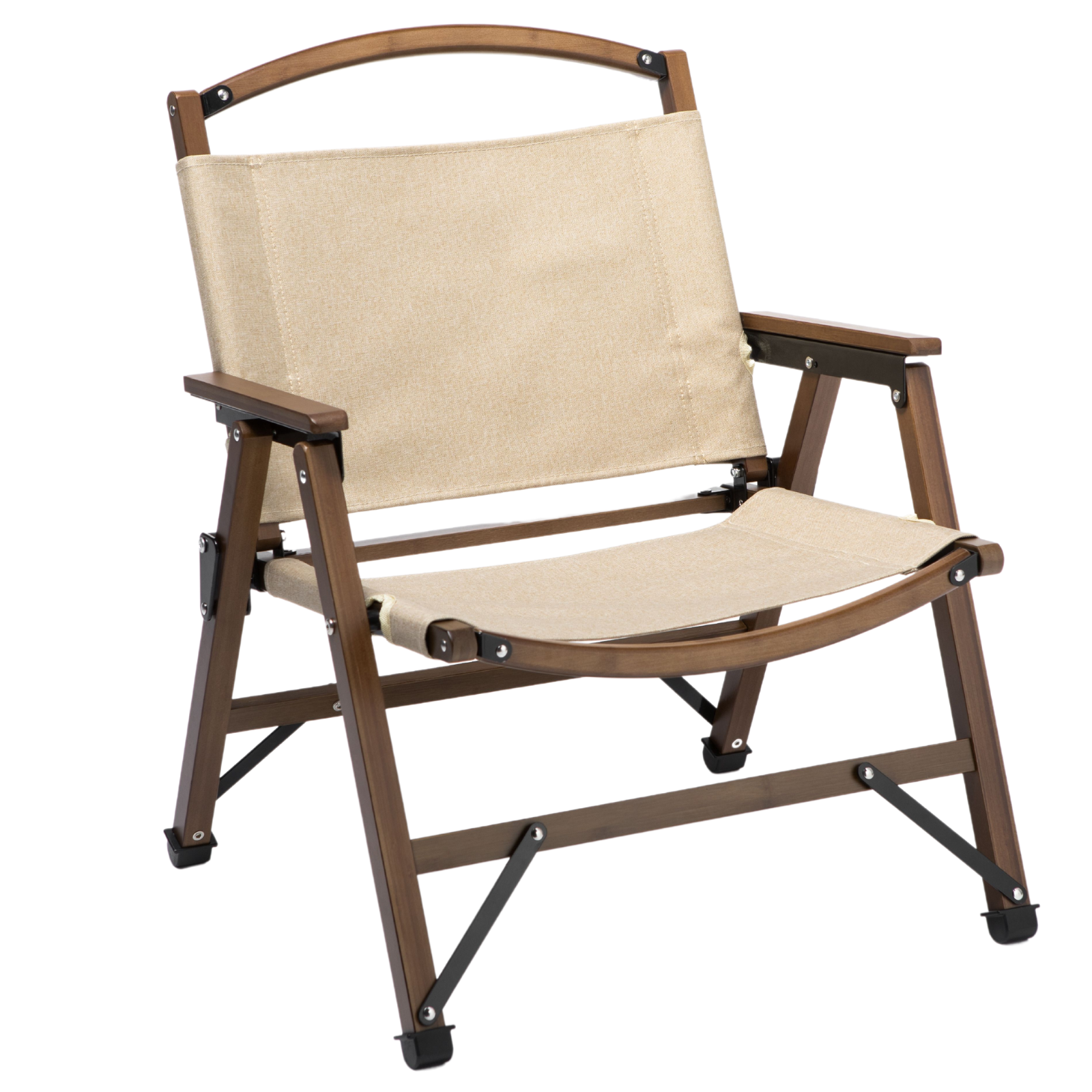 V563-75622-KHAKI-174168-00 Bamboo Canvas Foldable Outdoor Camping Chair Wooden Travel Picnic Park - Khaki/Beige - Image 1