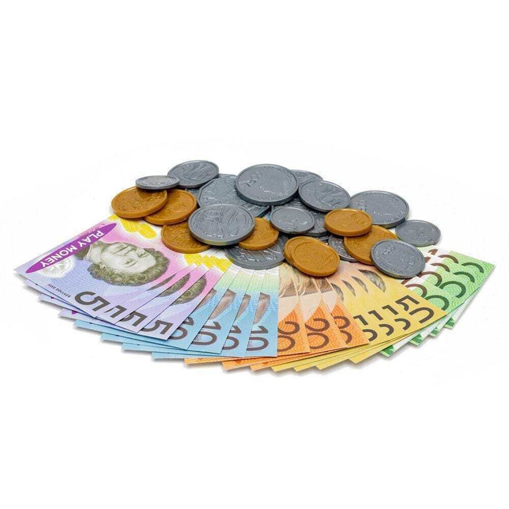 V563-784-20101-202503051545-00 44pcs Australian Play Money Coins & Notes Maths Pretend Shopping - Image 1