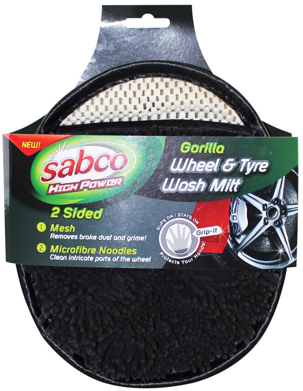 V563-9310205763091-204926-00 Sabco High Power Gorilla Wheel & Tyre Wash Mitt 2 Sided Mesh & Microfibre Sponge - Image 1