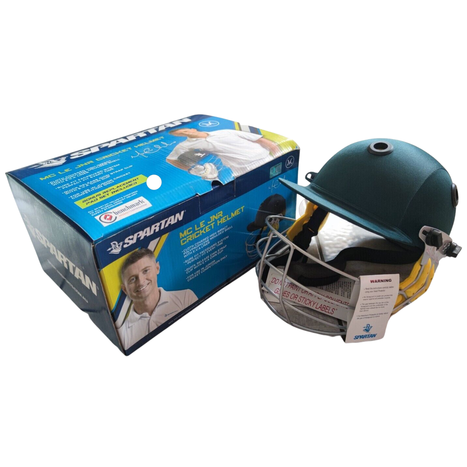 V563-9332921073650-150251-00 Spartan MC LE Jnr Junior Cricket Helmet Youth - Medium Size - Green - Image 1