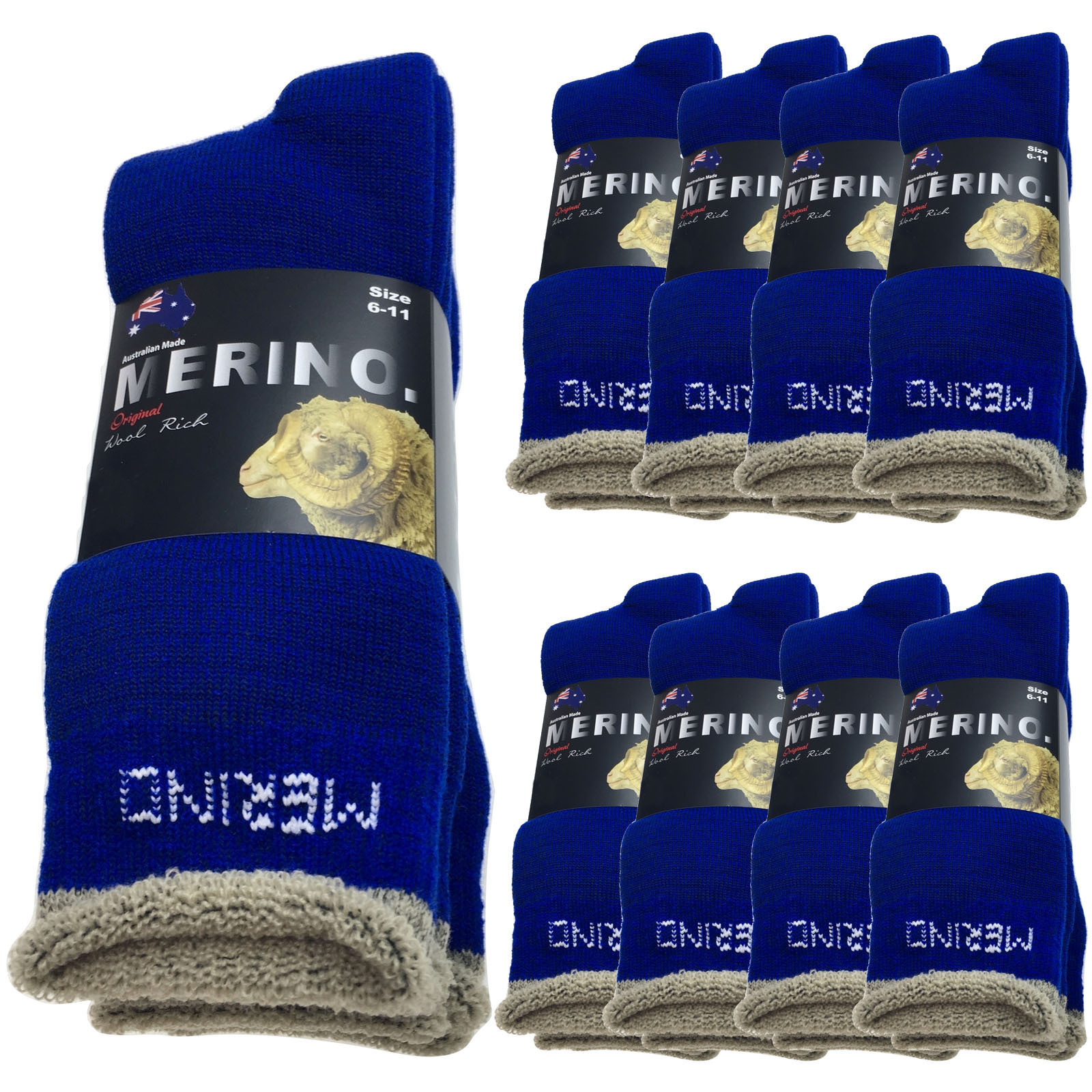 V563-9AUSOCKS-BLUE-6-11-202502280911-00 9 Pairs MERINO WOOL SOCKS Mens Heavy Duty Premium Thick Work Socks Cushion BULK - Blue - 6-11 - Image 1