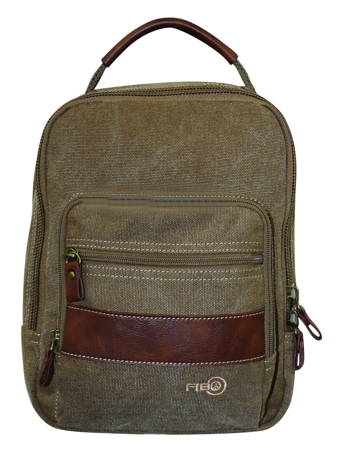 V563-A1201C-KHAKI-149849-00 FIB Canvas Sling Bag Shoulder Strap Messenger Travel Pack w Tablet Pocket - Khaki - Image 1