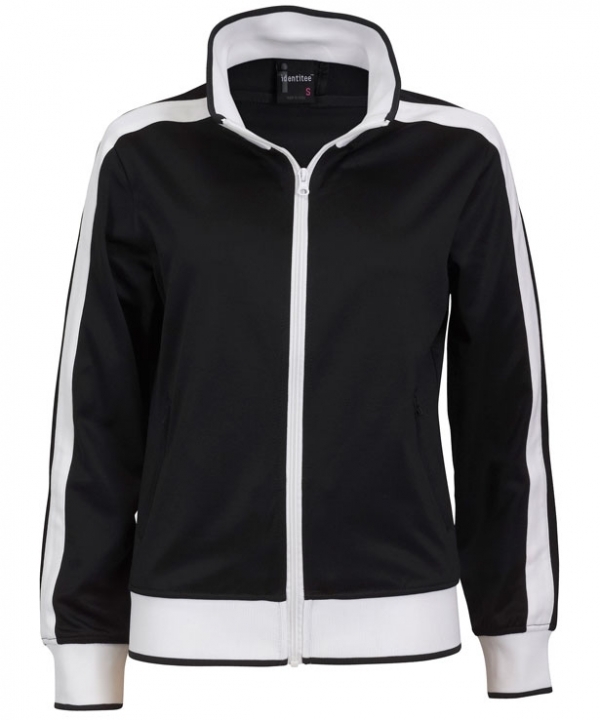 V563-B30-BKWH-L-149482-00 Identitee Ladies Track Top Jacket Tracksuit Warm Winter Full Zip Varsity Jumper - Black/White - L (14-16) - Image 1