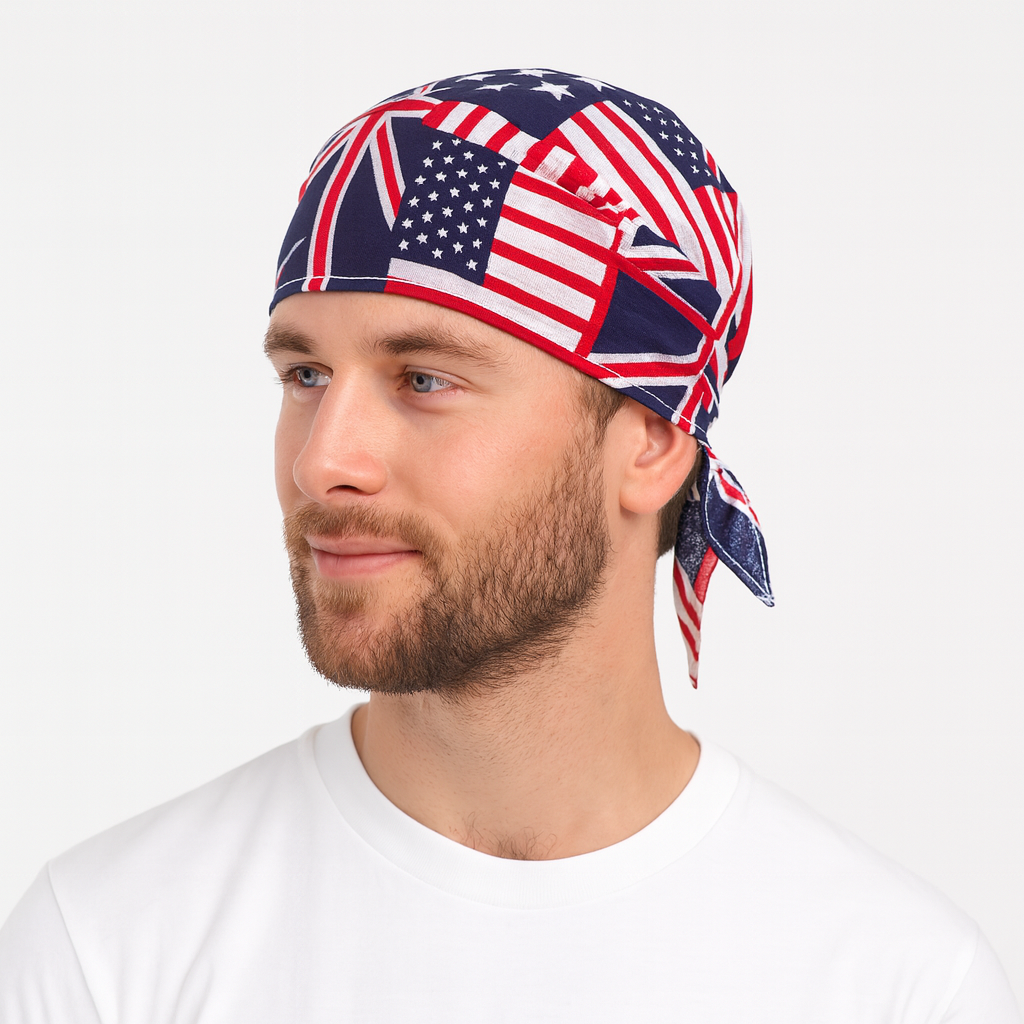 V563-BANDANA-USAFLG-202509041925-00 BANDANA Paisley 100% COTTON Head Wrap Durag Bandanna Summer Biker Scarf Mask - America (USA) Flag - Image 1