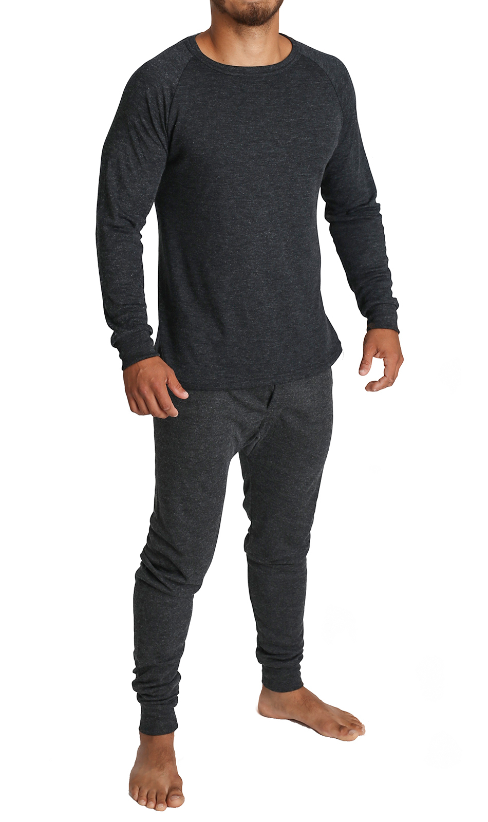 V563-BB-2PCMSET-BK-M-202503051820-00 2pcs Set Mens Merino Wool Blend Long Sleeve Thermal Top & Long Johns Pants Underwear - Black - M - Image 1