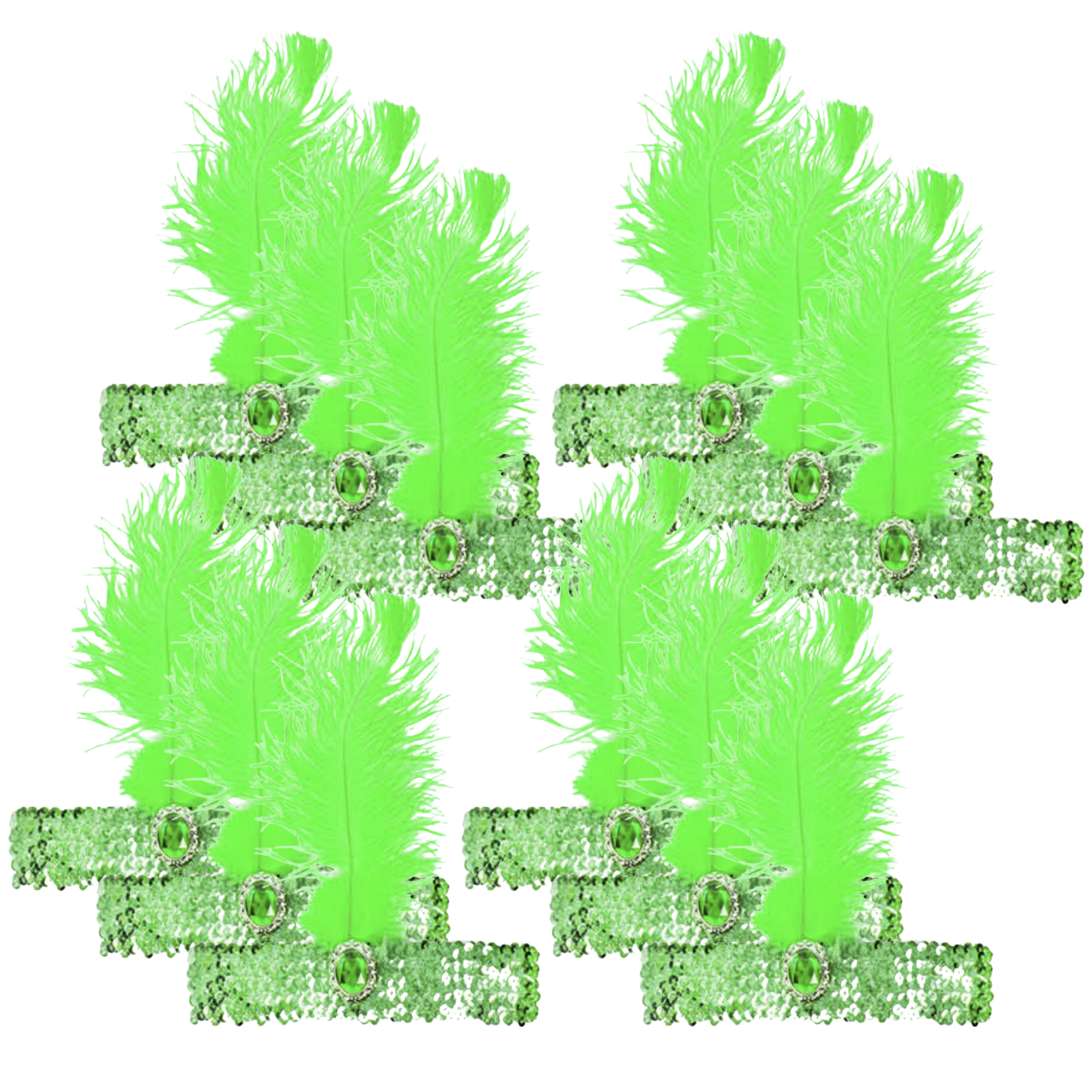 V563-BR-12FLAPPERHDBND-GRN-202503072110-00 12x 1920s FLAPPER HEADBAND Headpiece Feather Sequin Charleston Gatsby Party BULK - Green - Image 1