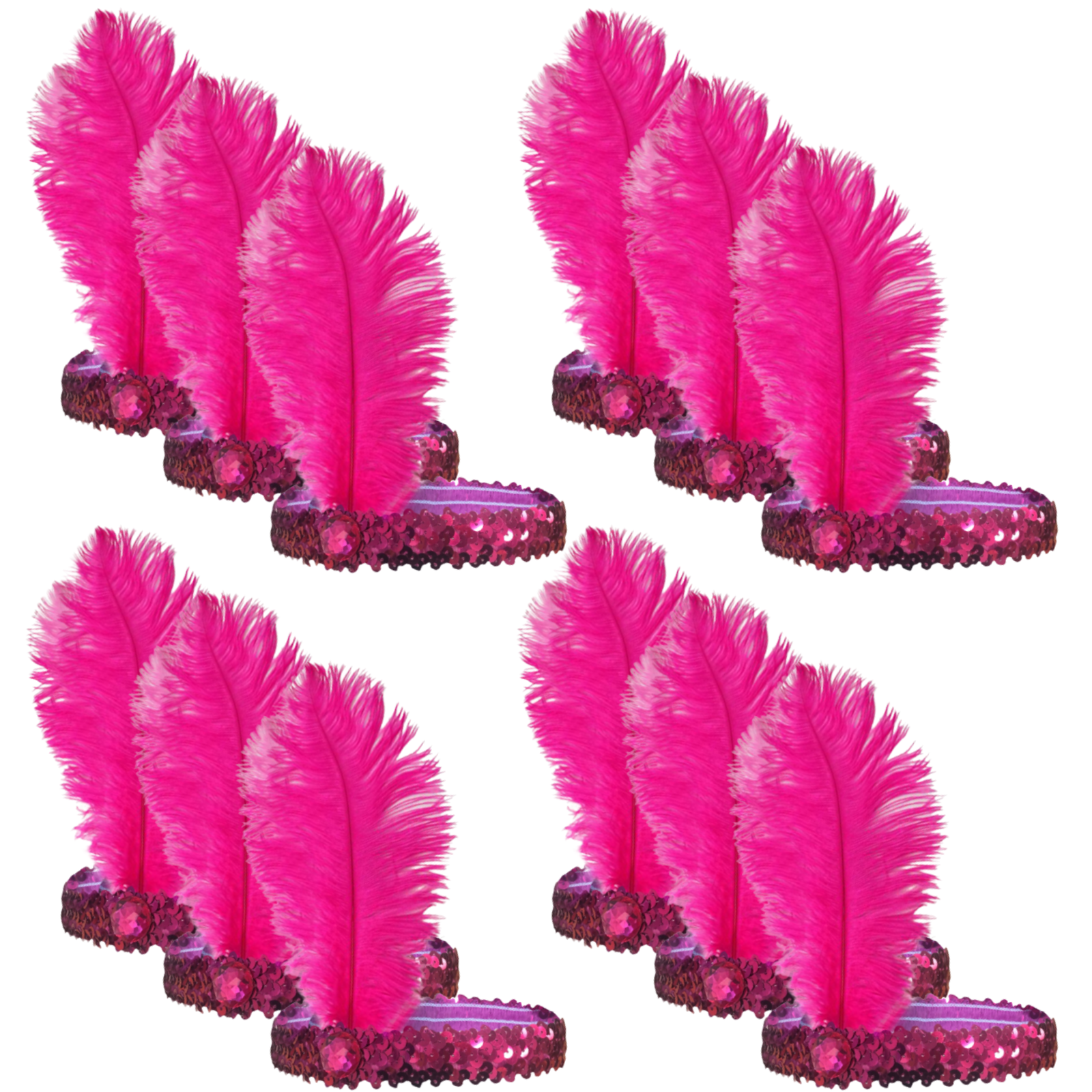 V563-BR-12FLAPPERHDBND-HTPNK-202503072110-00 12x 1920s FLAPPER HEADBAND Headpiece Feather Sequin Charleston Gatsby Party BULK - Hot Pink - Image 1
