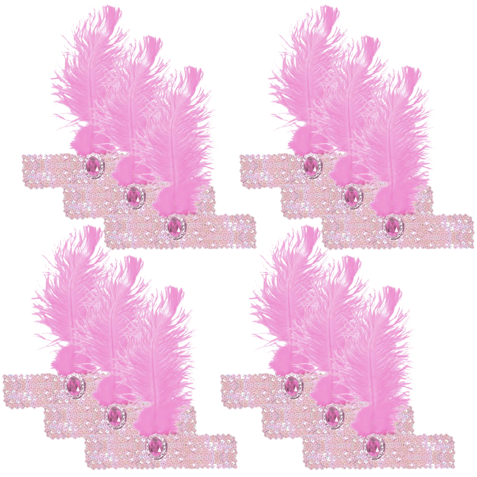 V563-BR-12FLAPPERHDBND-LHTPNK-202503072110-00 12x 1920s FLAPPER HEADBAND Headpiece Feather Sequin Charleston Gatsby Party BULK - Light Pink - Image 1
