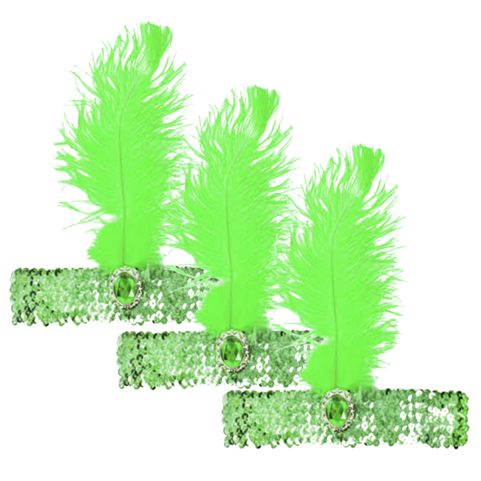 V563-BR-3FLAPPERHDBND-GRN-184138-00 3x 1920s FLAPPER HEADBAND Headpiece Feather Sequin Charleston Costume Gatsby - Green - Image 1