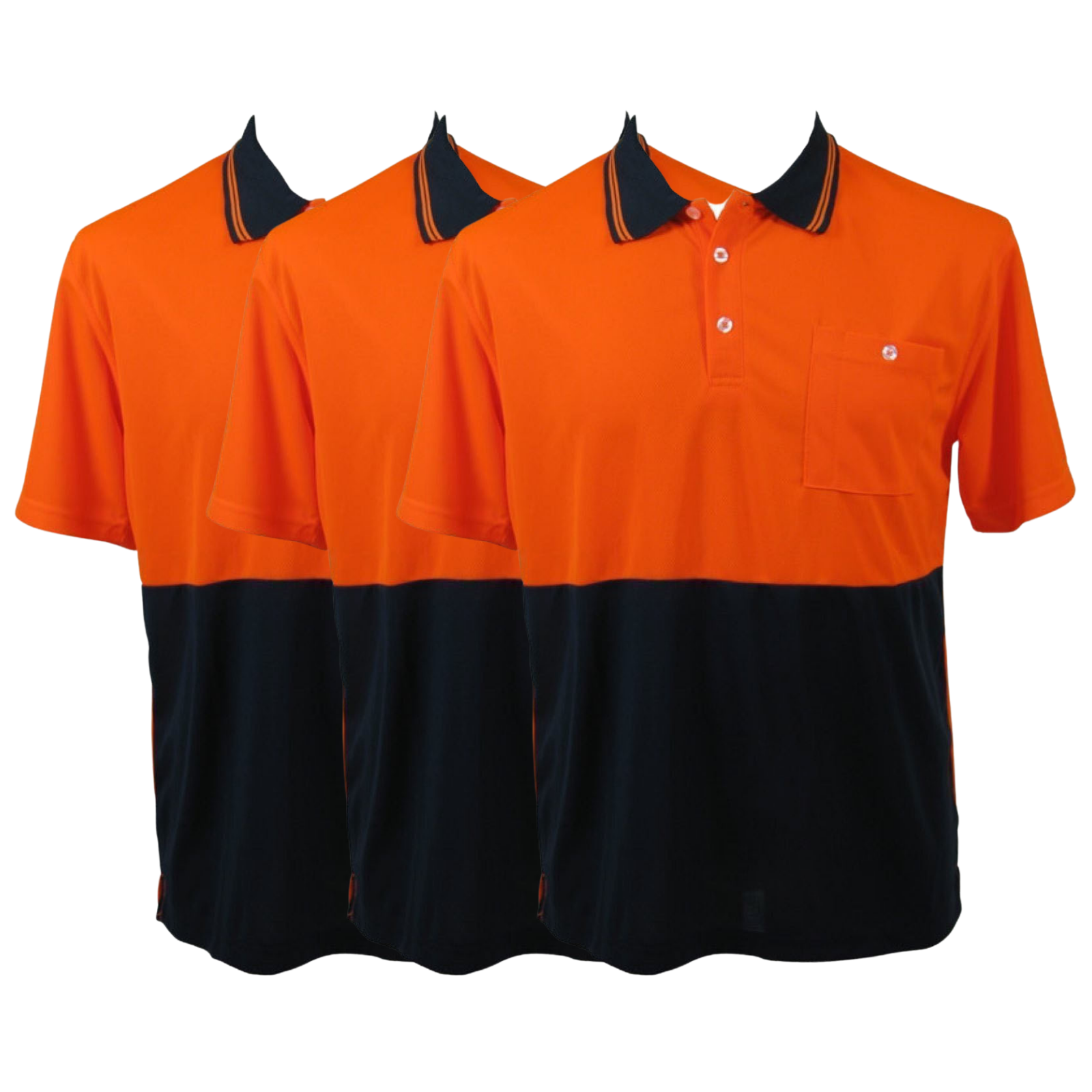 V563-BR-3WRKPOLO-ORNGNAVY-XXL-202503051906-00 3x HI VIS Polo Shirt Top Tee Safety Workwear Short Sleeve Breathable Mesh BULK - Orange/Navy - XXL (20) - Image 1