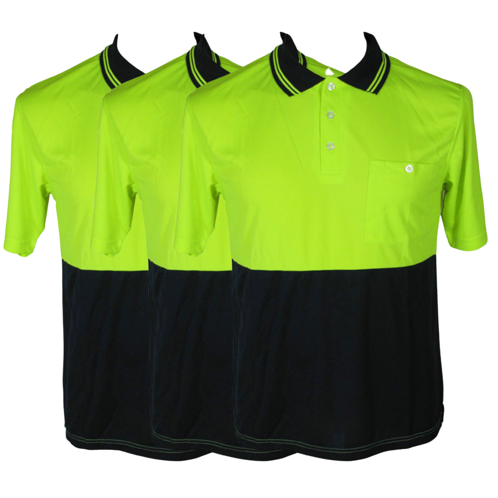 V563-BR-3WRKPOLO-YLWNAVY-XXL-202503051910-00 3x HI VIS Polo Shirt Top Tee Safety Workwear Short Sleeve Breathable Mesh BULK - Yellow/Navy - XXL (20) - Image 1