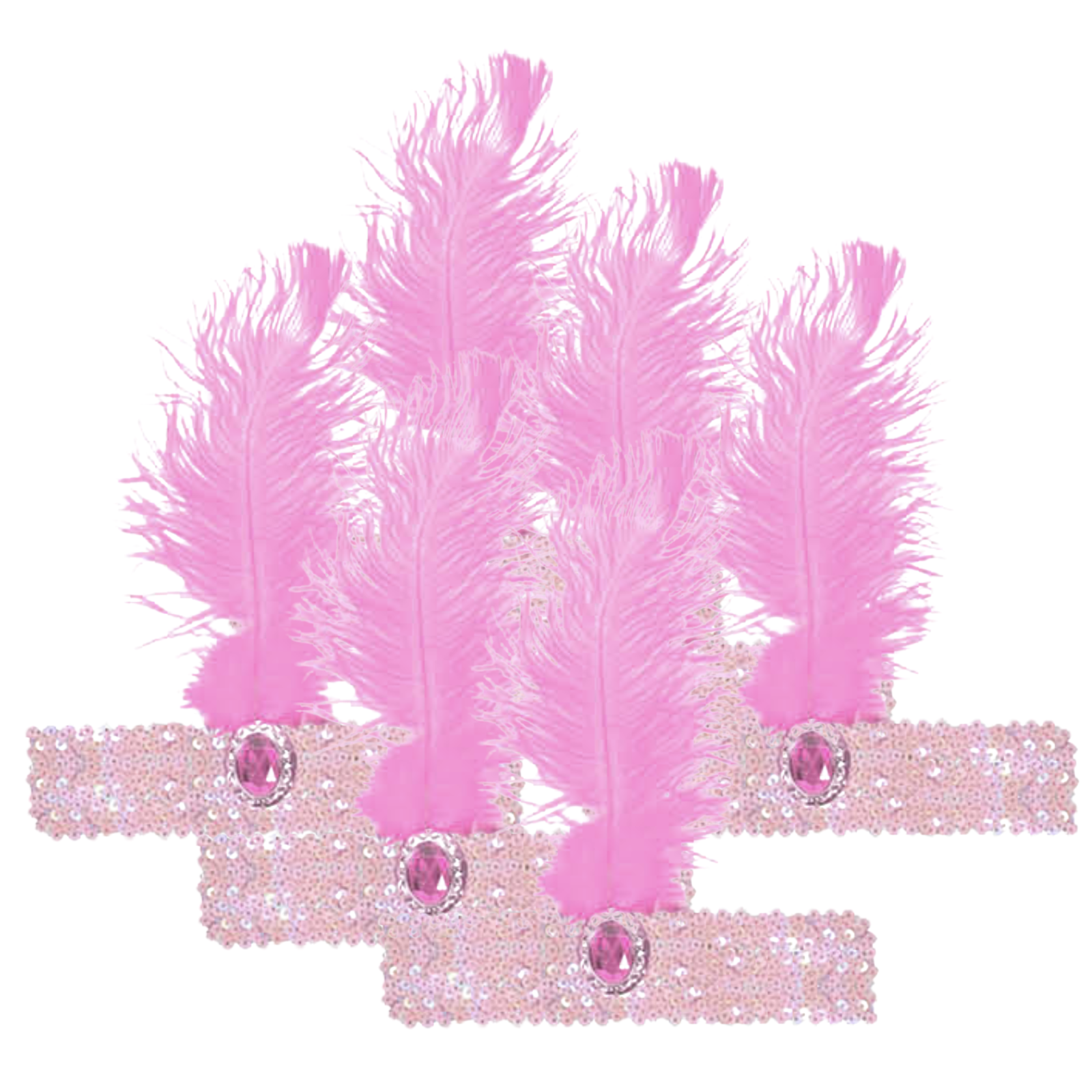 V563-BR-6FLAPPERHDBND-LHTPNK-197209-00 6x 1920s FLAPPER HEADBAND Headpiece Feather Sequin Charleston Costume Party BULK - Light Pink - Image 1