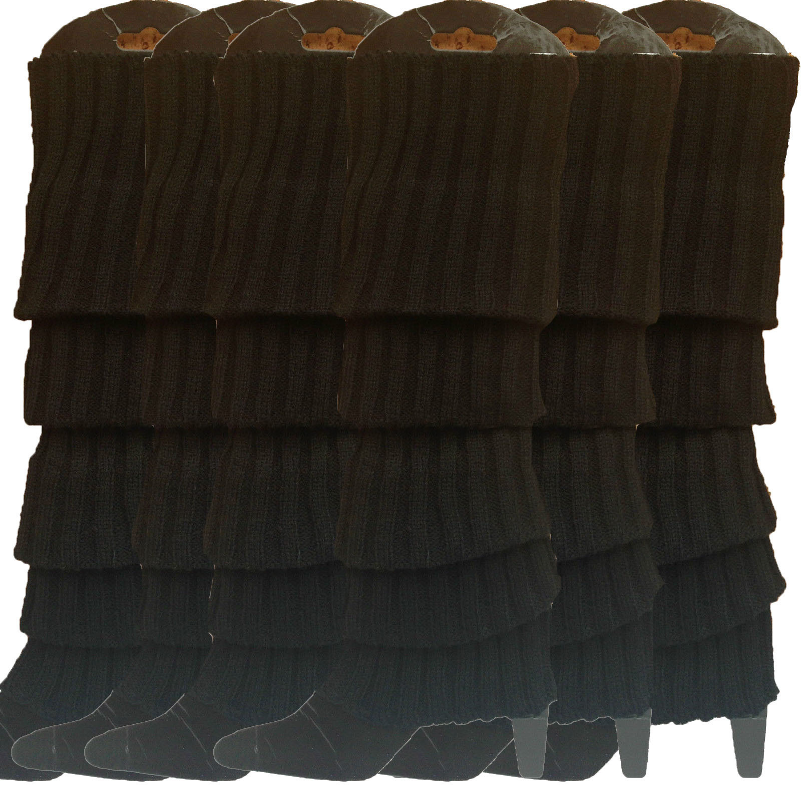 V563-BR-6LEGWARMRS-BLK-202506190511-00 6x Womens Leg Warmers Disco Winter Knit Dance Party Crochet Legging Socks Costume - Black - Image 1