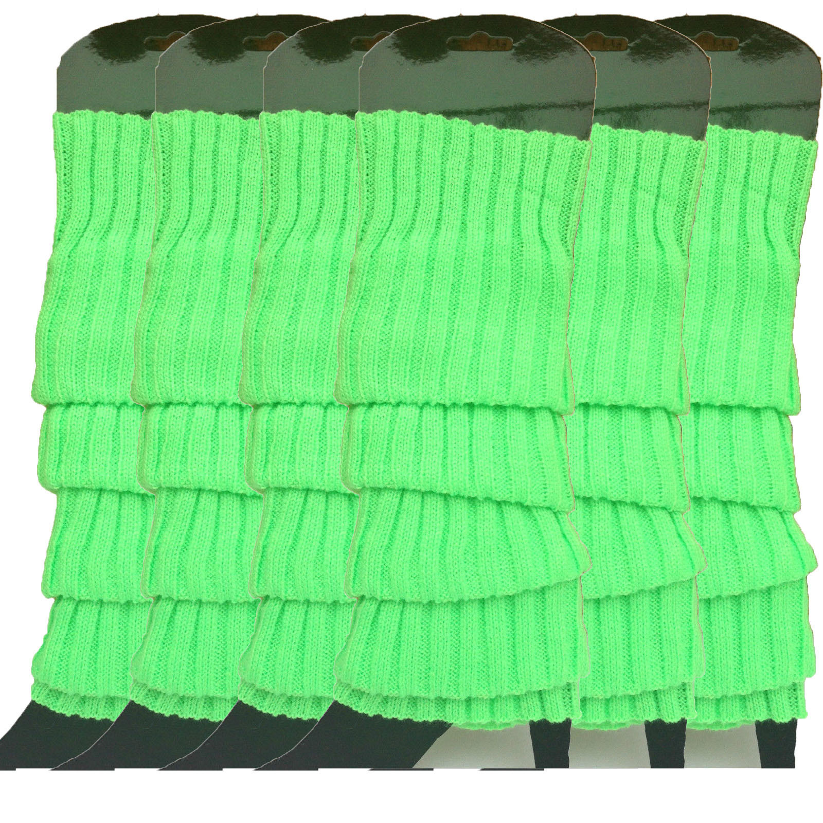 V563-BR-6LEGWARMRS-FLUGRN-202506190511-00 6x Womens Leg Warmers Disco Winter Knit Dance Party Crochet Legging Socks Costume - Fluro Green - Image 1