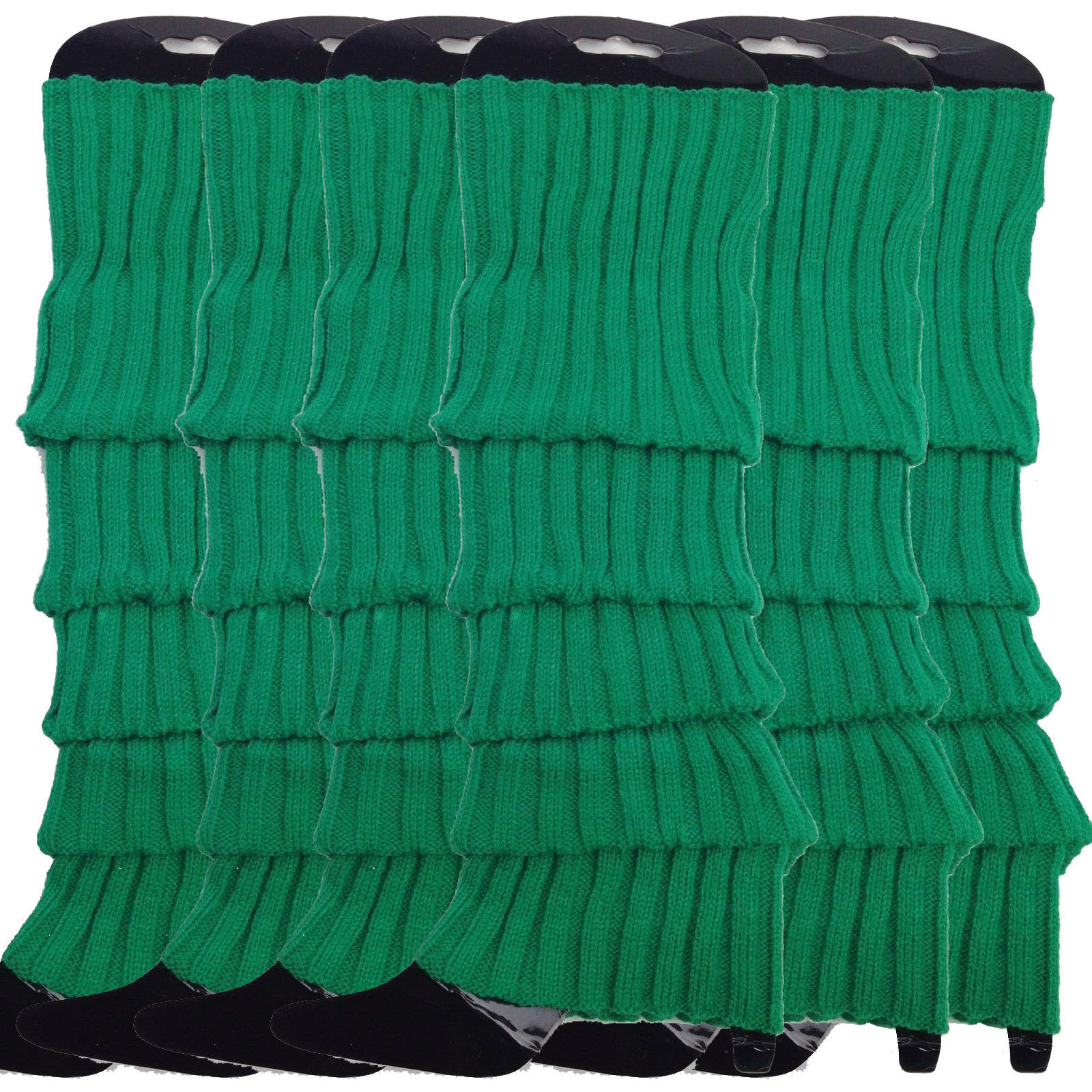 V563-BR-6LEGWARMRS-GRN-202506190510-00 6x Womens Leg Warmers Disco Winter Knit Dance Party Crochet Legging Socks Costume - Green - Image 1