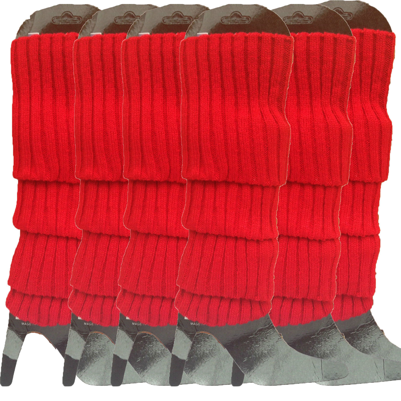 V563-BR-6LEGWARMRS-RED-202506190510-00 6x Womens Leg Warmers Disco Winter Knit Dance Party Crochet Legging Socks Costume - Red - Image 1