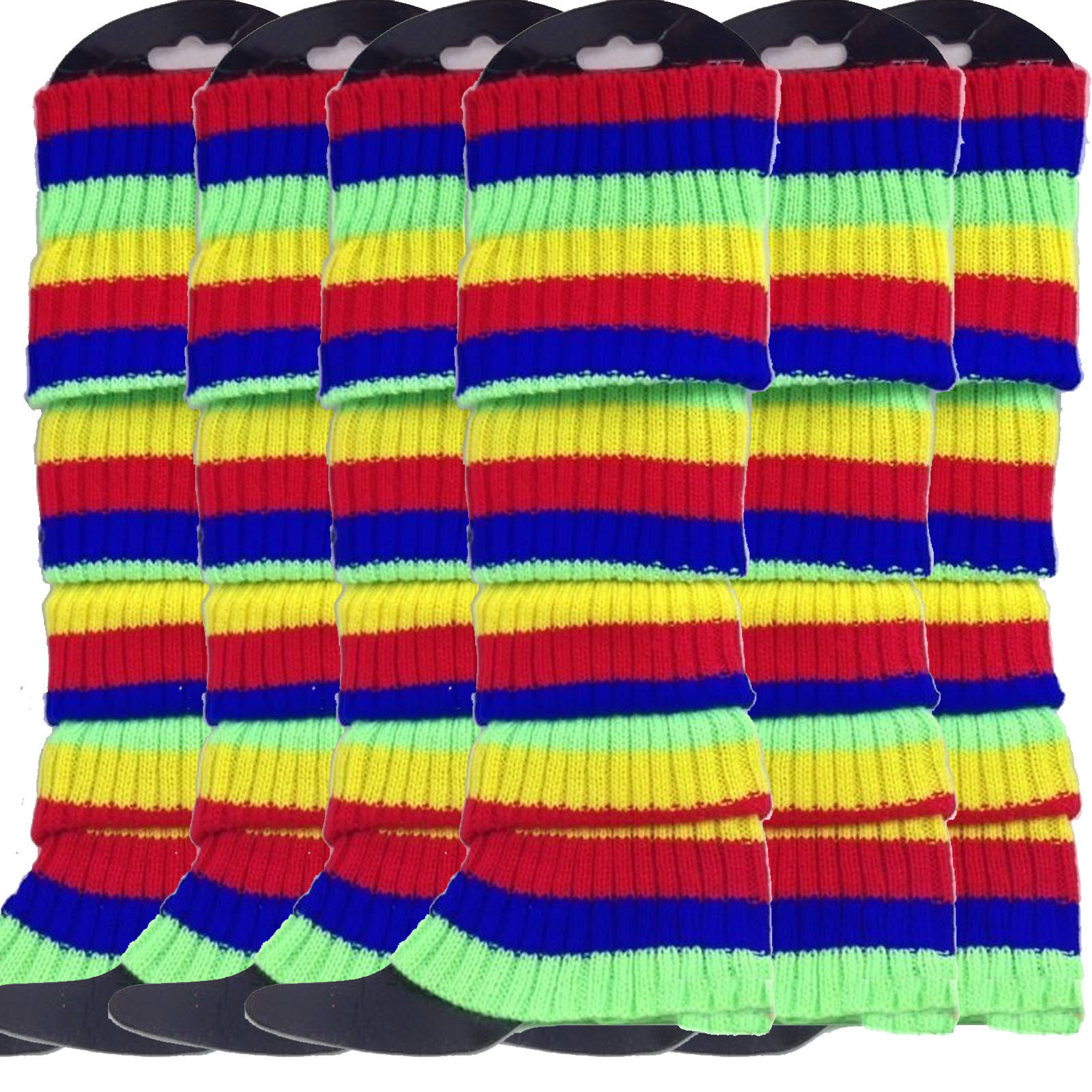 V563-BR-6LEGWARMRS-RNBW-202506190505-00 6x Womens Leg Warmers Disco Winter Knit Dance Party Crochet Legging Socks Costume - Rainbow - Image 1