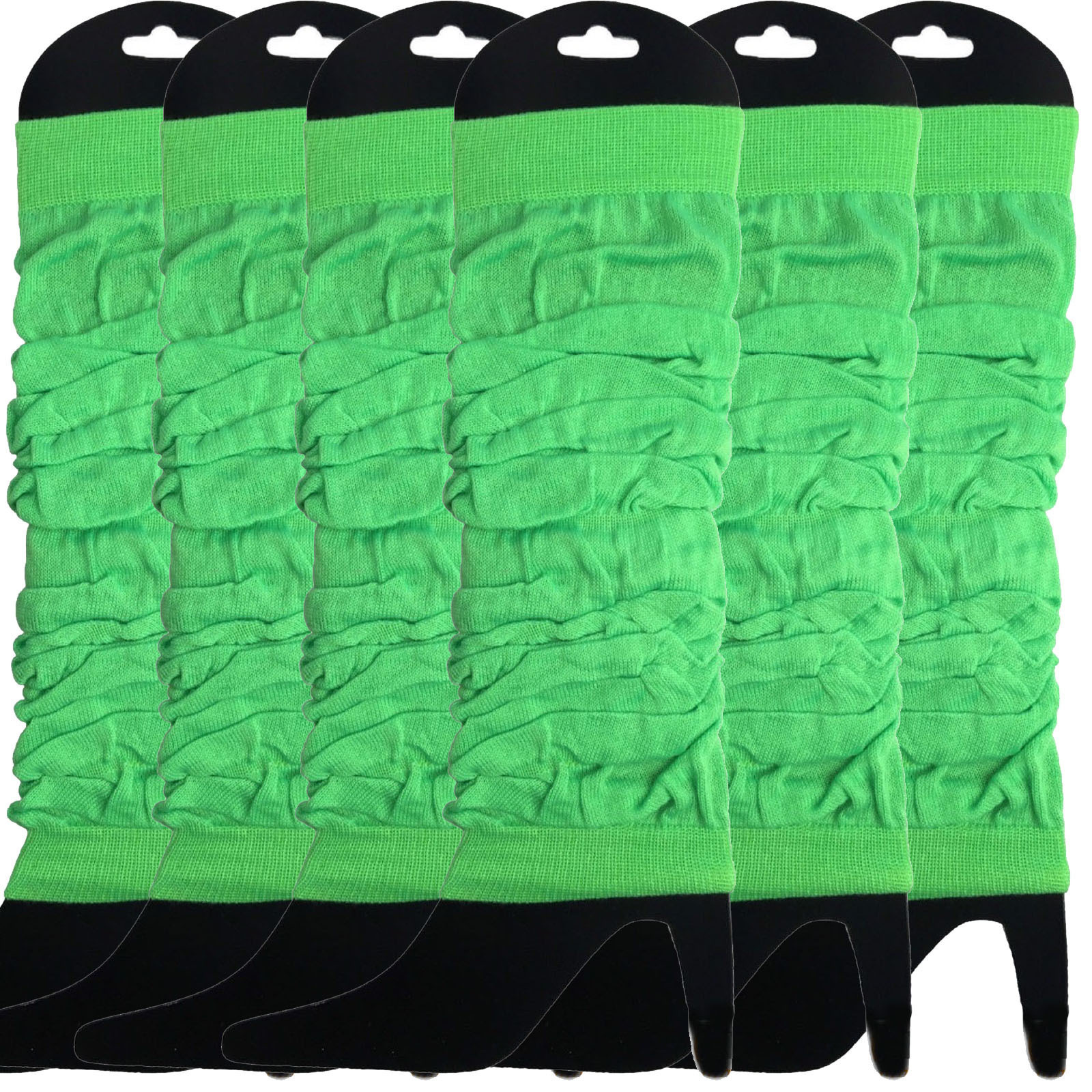 V563-BR-6NNLEGWRMR-FLUGRN-202506190454-00 6x LEG WARMERS Knitted Womens Neon Party Knit Ankle Fluro Dance Costume 80s BULK - Fluro Green - Image 1