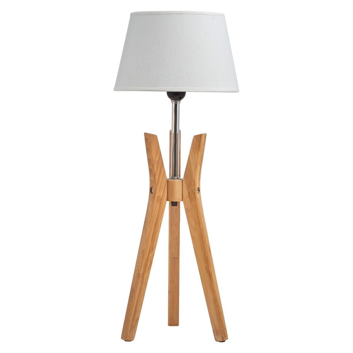 V563-BR-75098-173986-00 Bamboo Tripod Table Lamp Desk Modern Rustic Geo Light w Linen Shade - Image 1