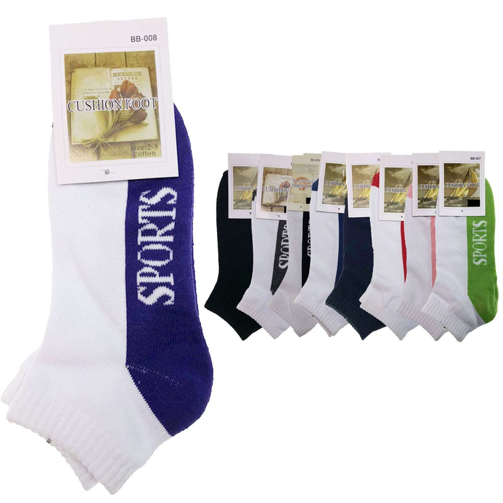 V563-BR-9SOX-ASSTD-11-14-202503051921-00 9x COTTON ANKLE SOCKS Sport Cushion Foot Low Cut Running - Assorted Colours Bulk - 11-14 - Image 1