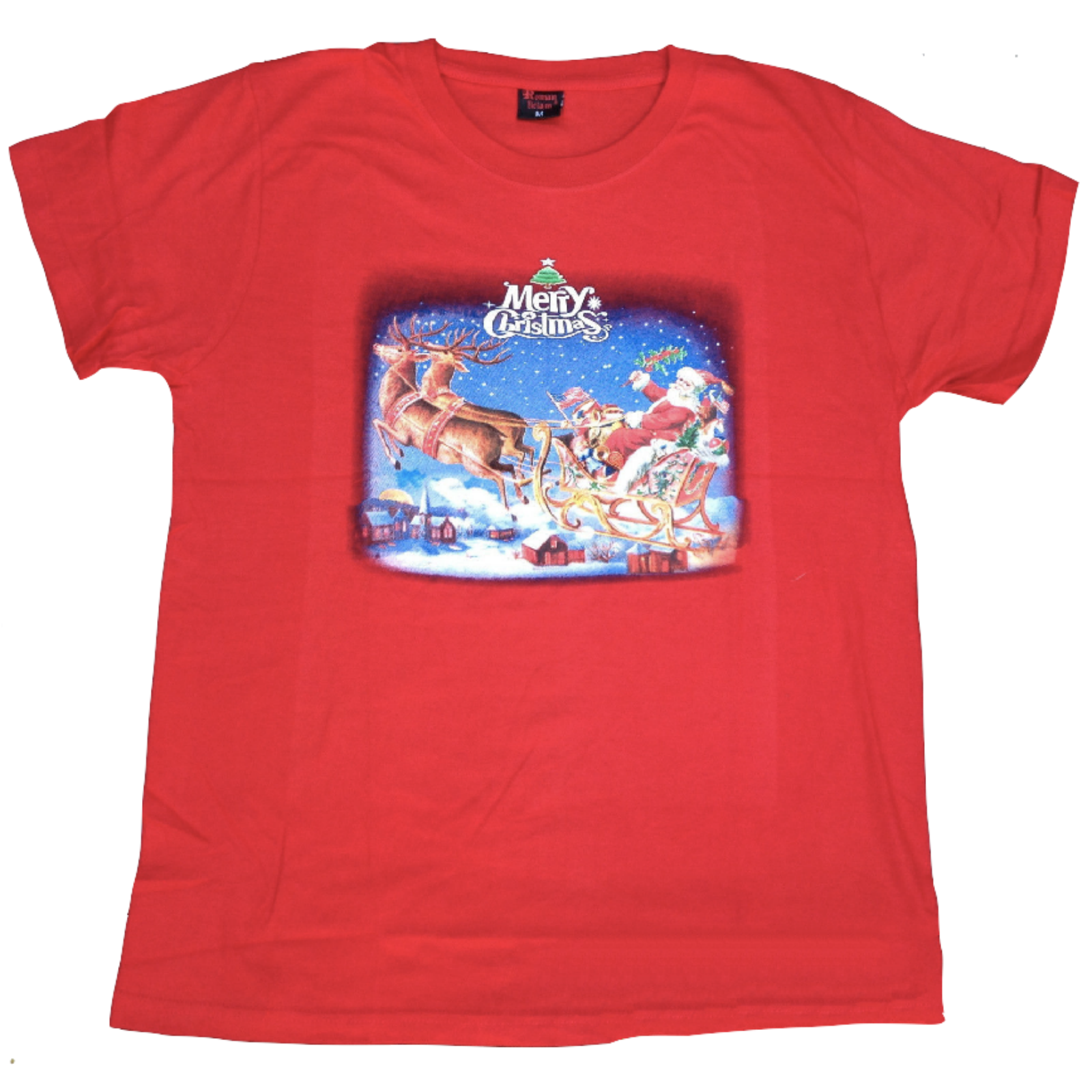 V563-BR-ACSHIRT-RED-XL-202503052125-00 100% Cotton Adult Christmas T Shirt Xmas Top Santa Red White Party Costume - Red - XL - Image 1