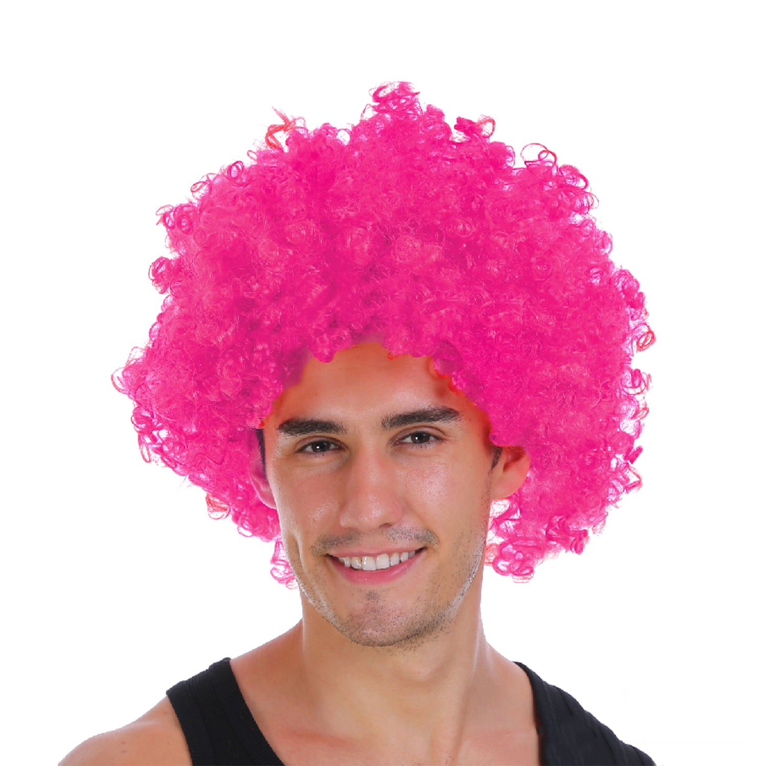 V563-BR-AFRO-HTPNK-184963-00 Mens DELUXE AFRO WIG Curly Hair Costume Party Fancy Disco 70s 80s Dress Up - Hot Pink - Image 1