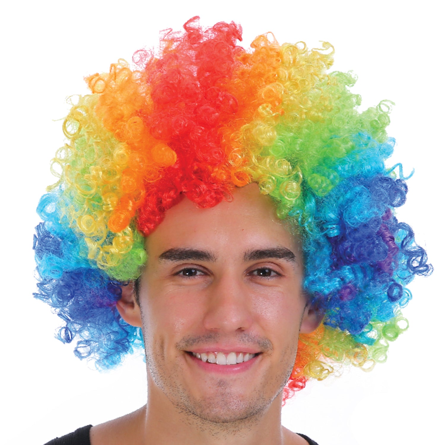 V563-BR-AFRO-RNBW-184975-00 Mens DELUXE AFRO WIG Curly Hair Costume Party LGBTQ Disco 70s 80s Pride - Rainbow - Image 1