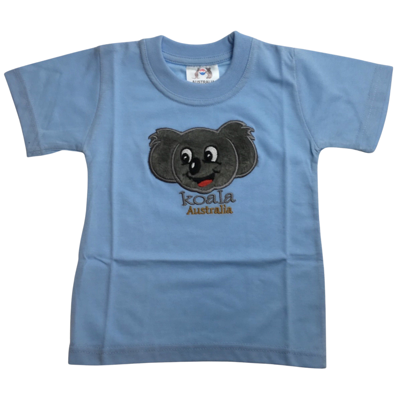 V563-BR-AUKOALASHIRT-SKYBLU-1-202503051453-00 Kids KOALA AUSTRALIA T Shirt Tee Souvenir Gift Childrens Child 100% Cotton Top - Sky Blue - 1 - Image 1