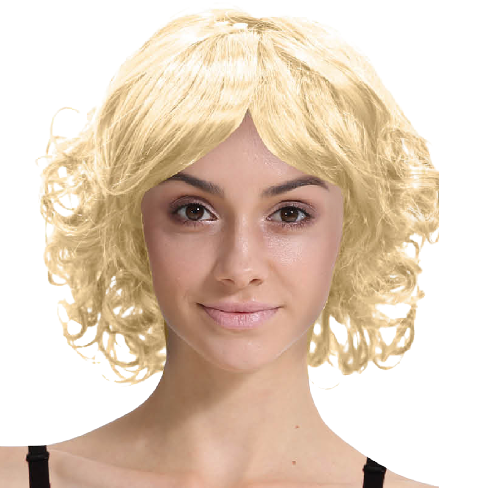 V563-BR-BOBWIG22555-BLONDE-185664-00 CURLY BOB WIG Hair Party Costume Halloween Fancy Dress Up 60s 70s - Blonde - Image 1