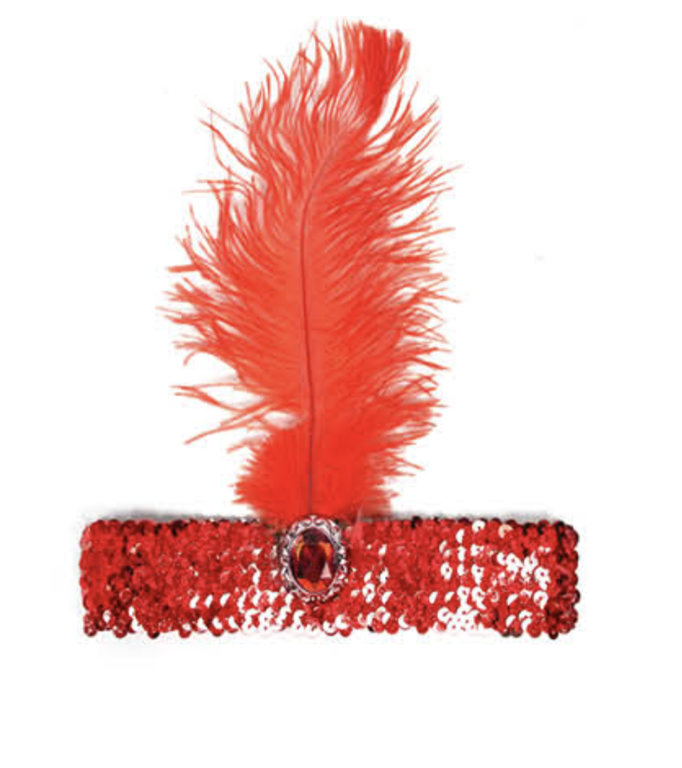 V563-BR-FLAPHEADB-RED-184721-00 1920s FLAPPER HEADBAND Headpiece Feather Sequin Charleston Costume Gatsby Dance - Red - Image 1