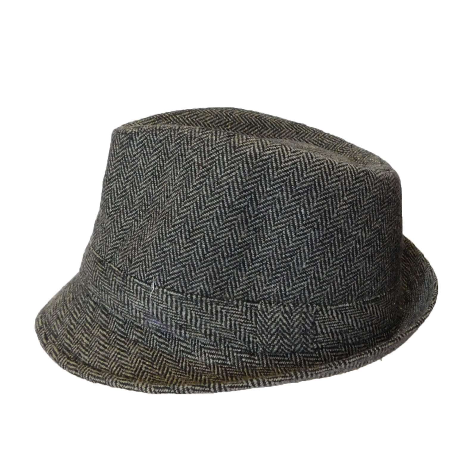V563-BR-GANGSTER-HCH-ONESIZE-173575-00 CLASSIC TRILBY HAT Fedora Felt Cap Costume Gangster in Herringbone Charcoal - Image 1