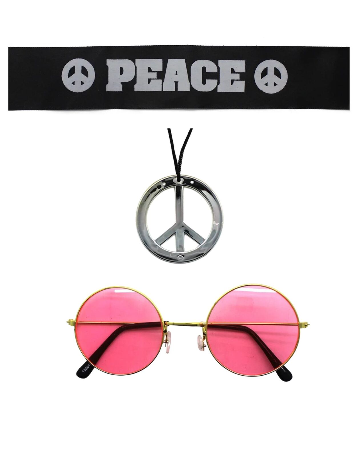 V563-BR-HIPKITSET-173967-00 Hippie Kit Set Headband Glasses Pendant Peace Sign Necklace 60s 70s Costume - Image 1