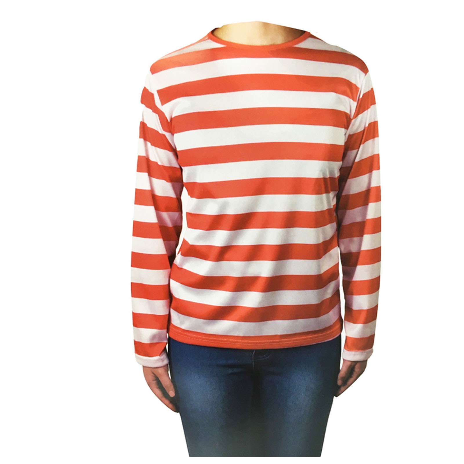 V563-BR-REDANDWYTTOP-M-202503051450-00 KIDS Red and White Striped Top Wenda Waldo Shirt Costume Party Book Week - Medium (7-9 Years Old) - Image 1