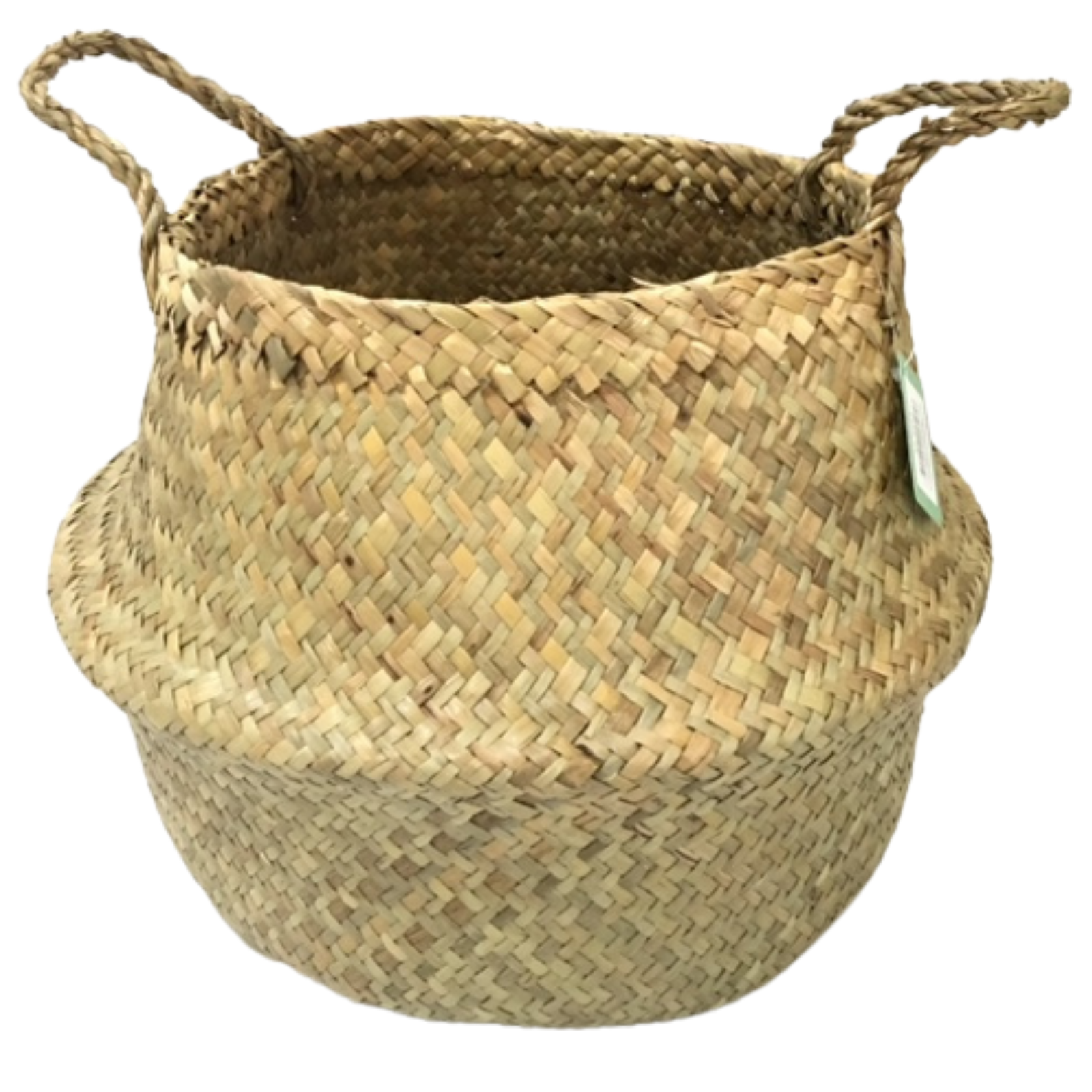 V563-BR-SEAGRASSFOLDBSKT-NRL-S-173590-00 Round Belly Seagrass Small Storage Basket Straw Rattan Home Flower Pot Planter Wicker - Image 1
