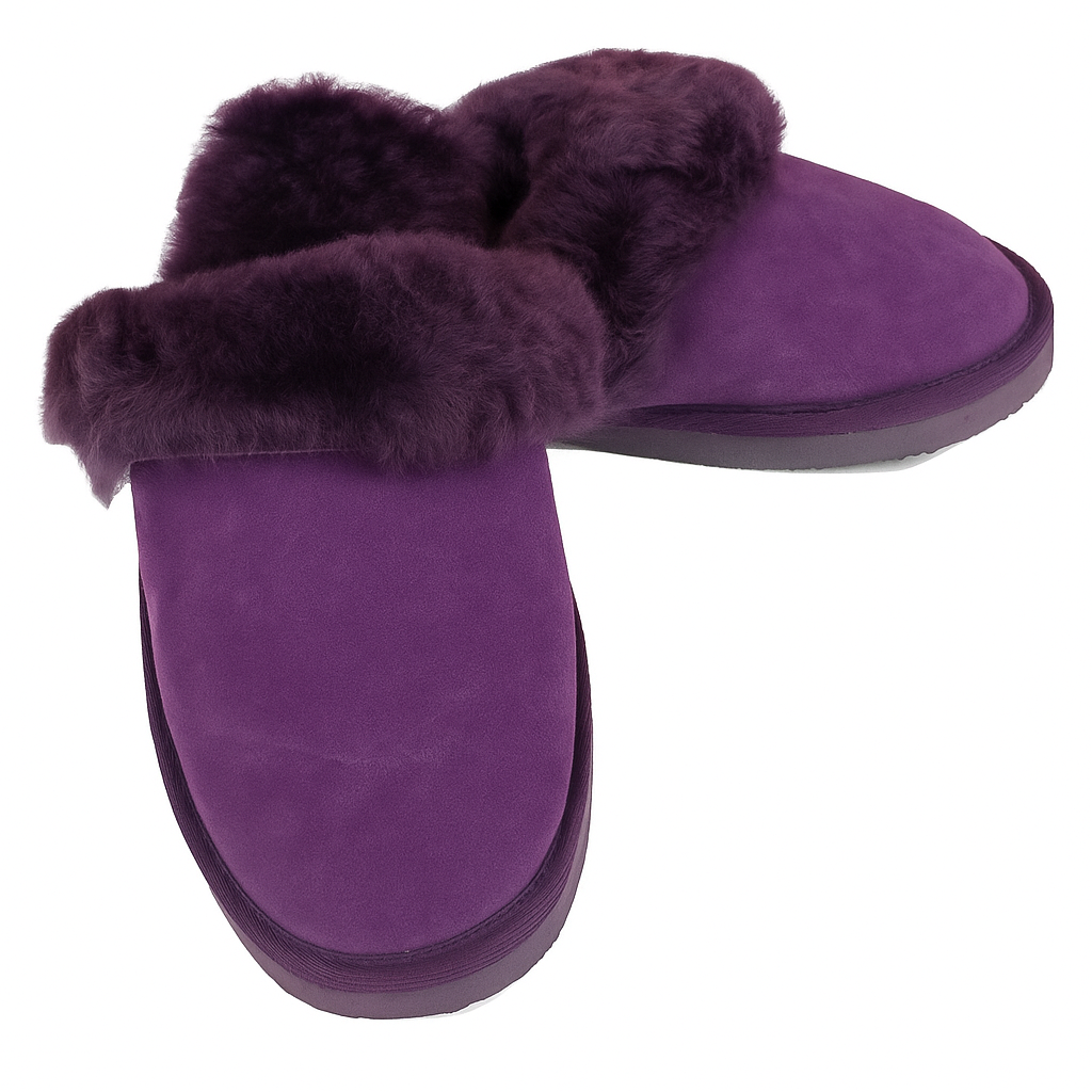 V563-BR-SHEEPSCUFFS-PURFR-9-202506231240-00 Sheepskin Wool Womens Slippers Scuffs Slip On Winter Ugg Slippers in Purple - 9 - Image 1